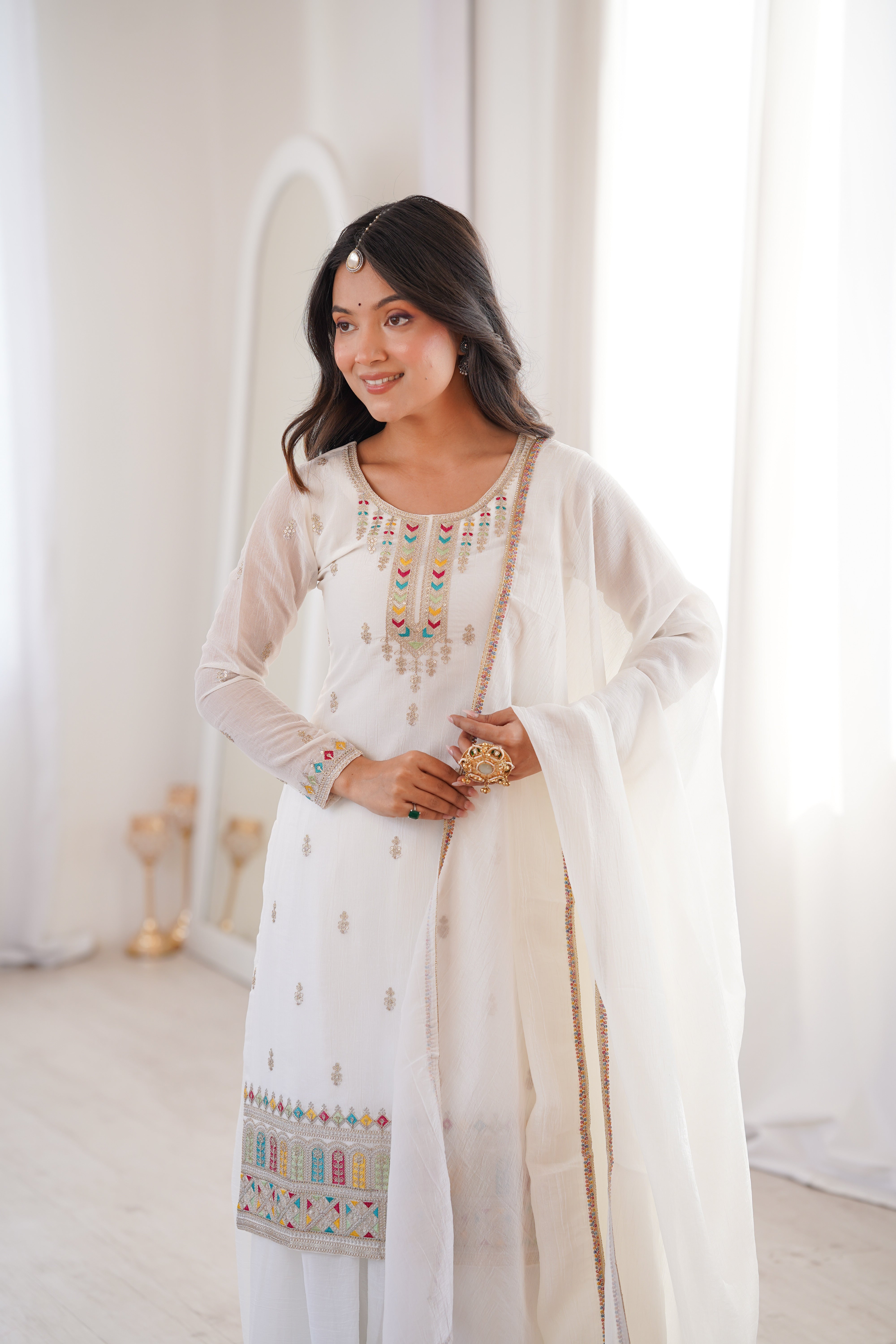 White Soft Silk Kurta Sharara Set
