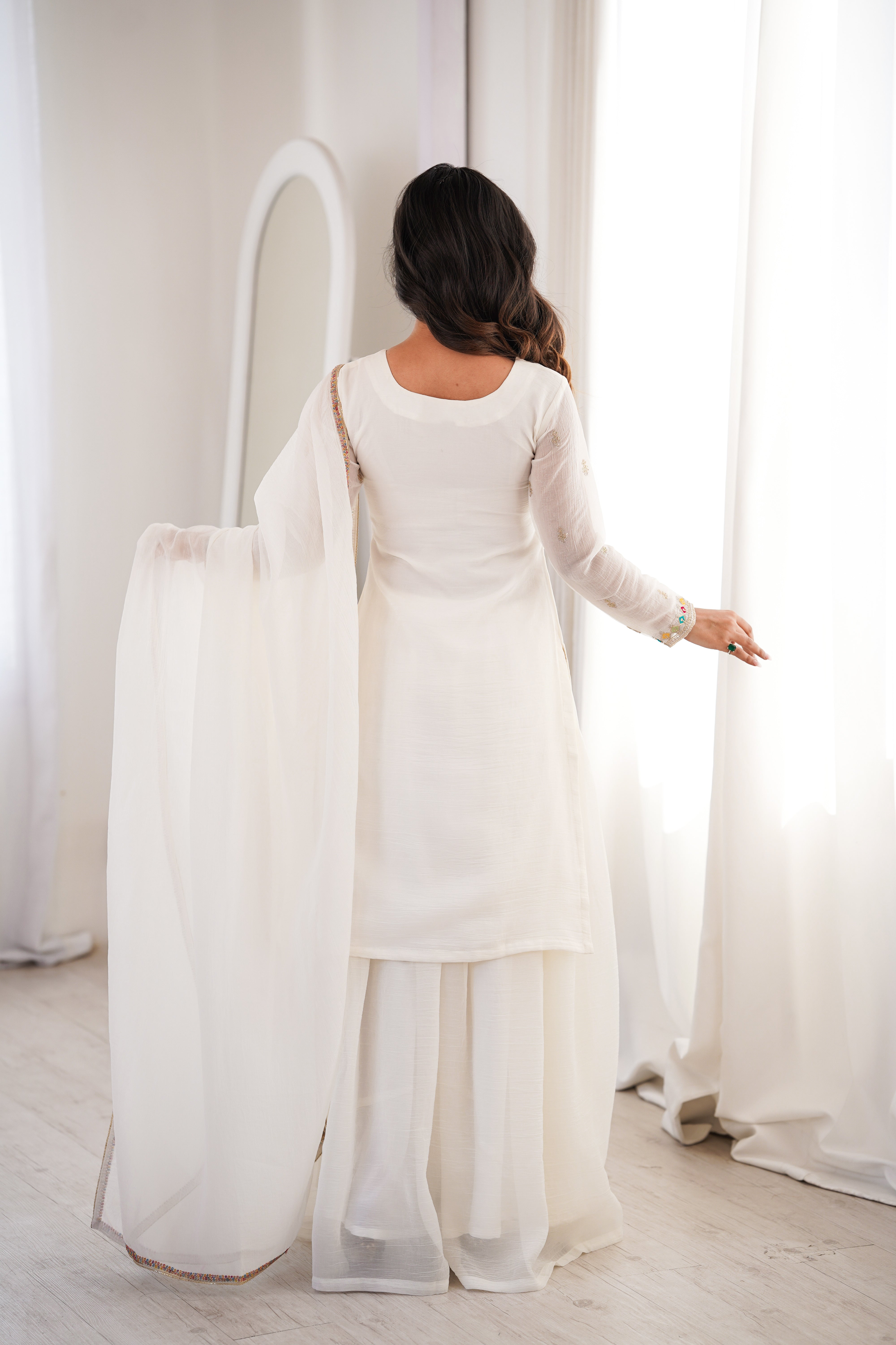 White Soft Silk Kurta Sharara Set