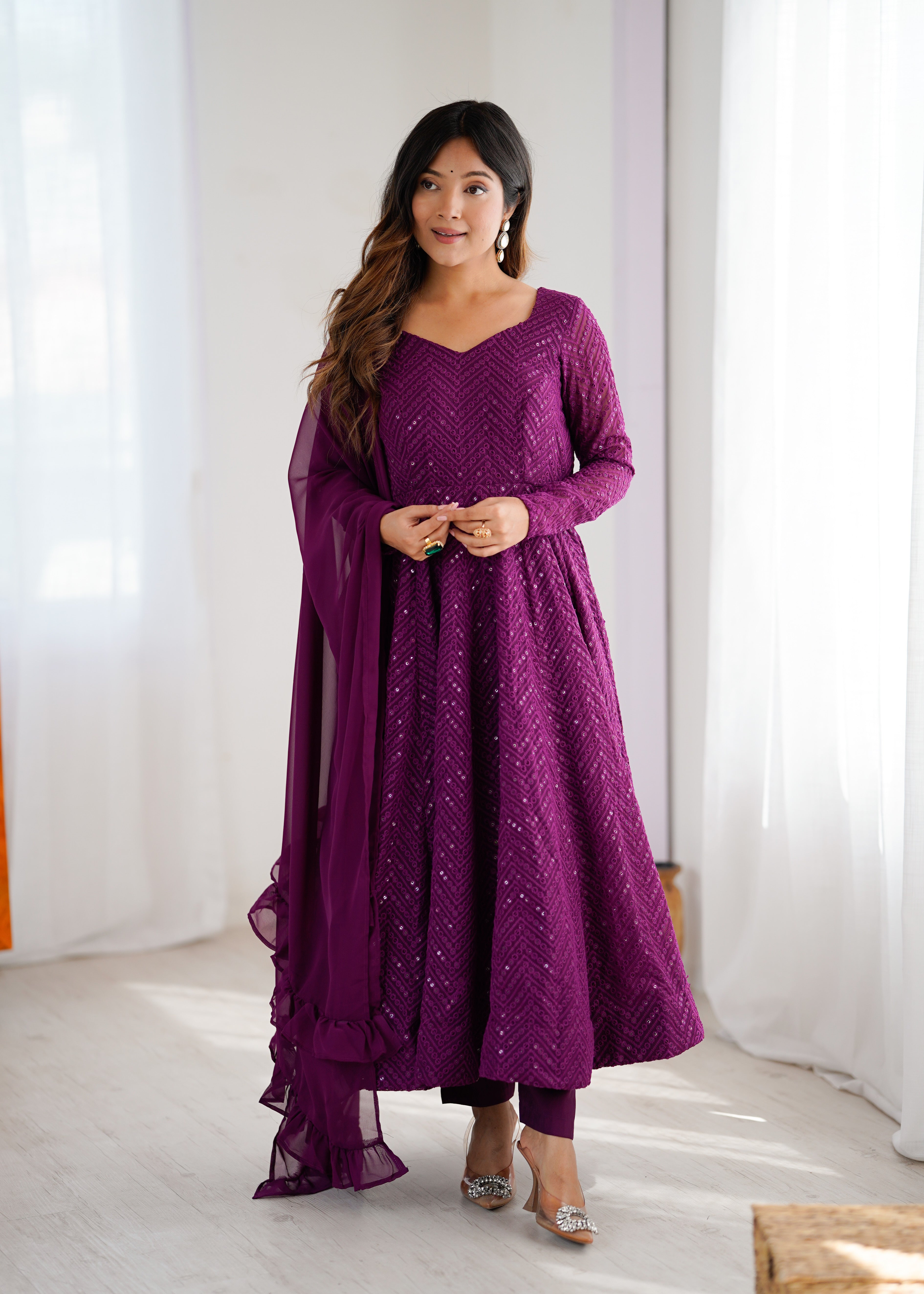 Black Fox Georgette Lucknowi Sequence Work Anarkali Suit Set