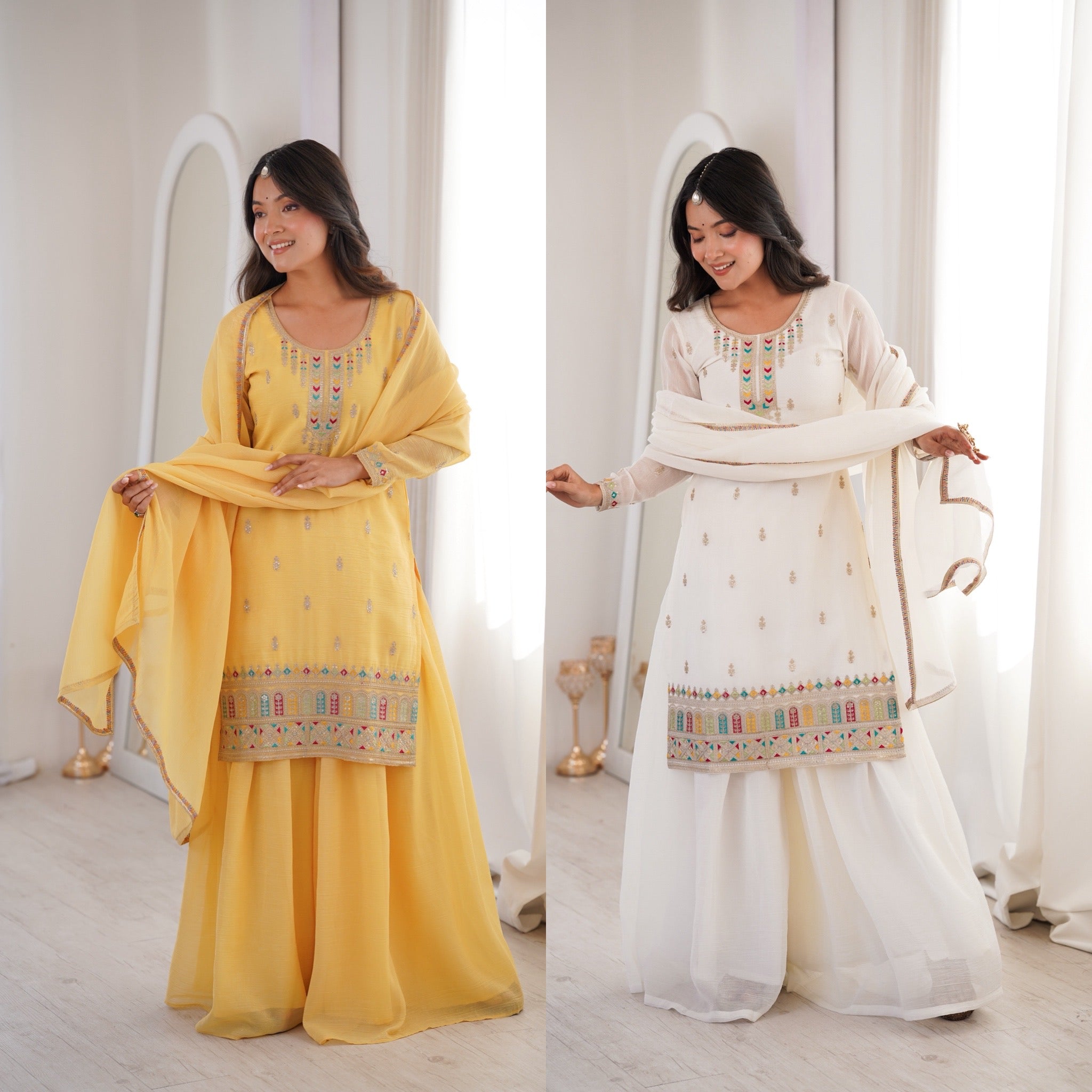 White Soft Silk Kurta Sharara Set