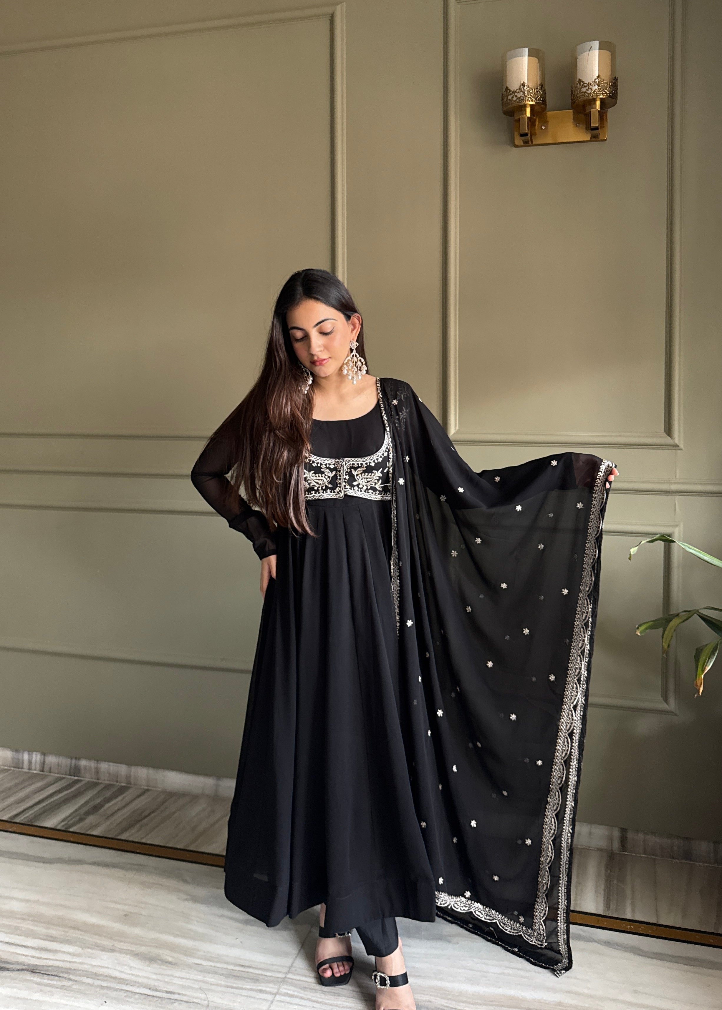 Premium Fox Georgette Fully Flared Anarkali Gown with Koti, Dupatta