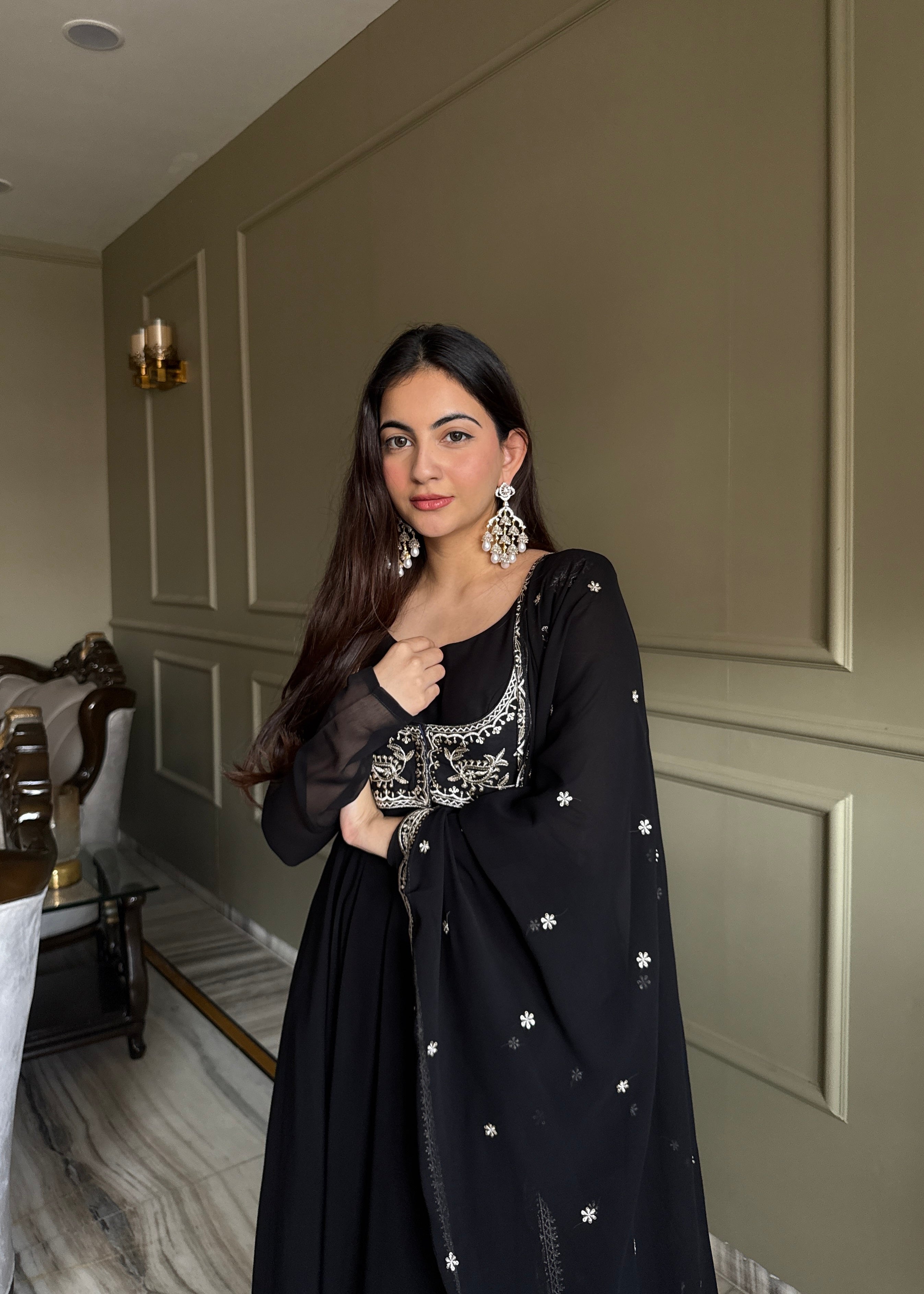 Premium Fox Georgette Fully Flared Anarkali Gown with Koti, Dupatta