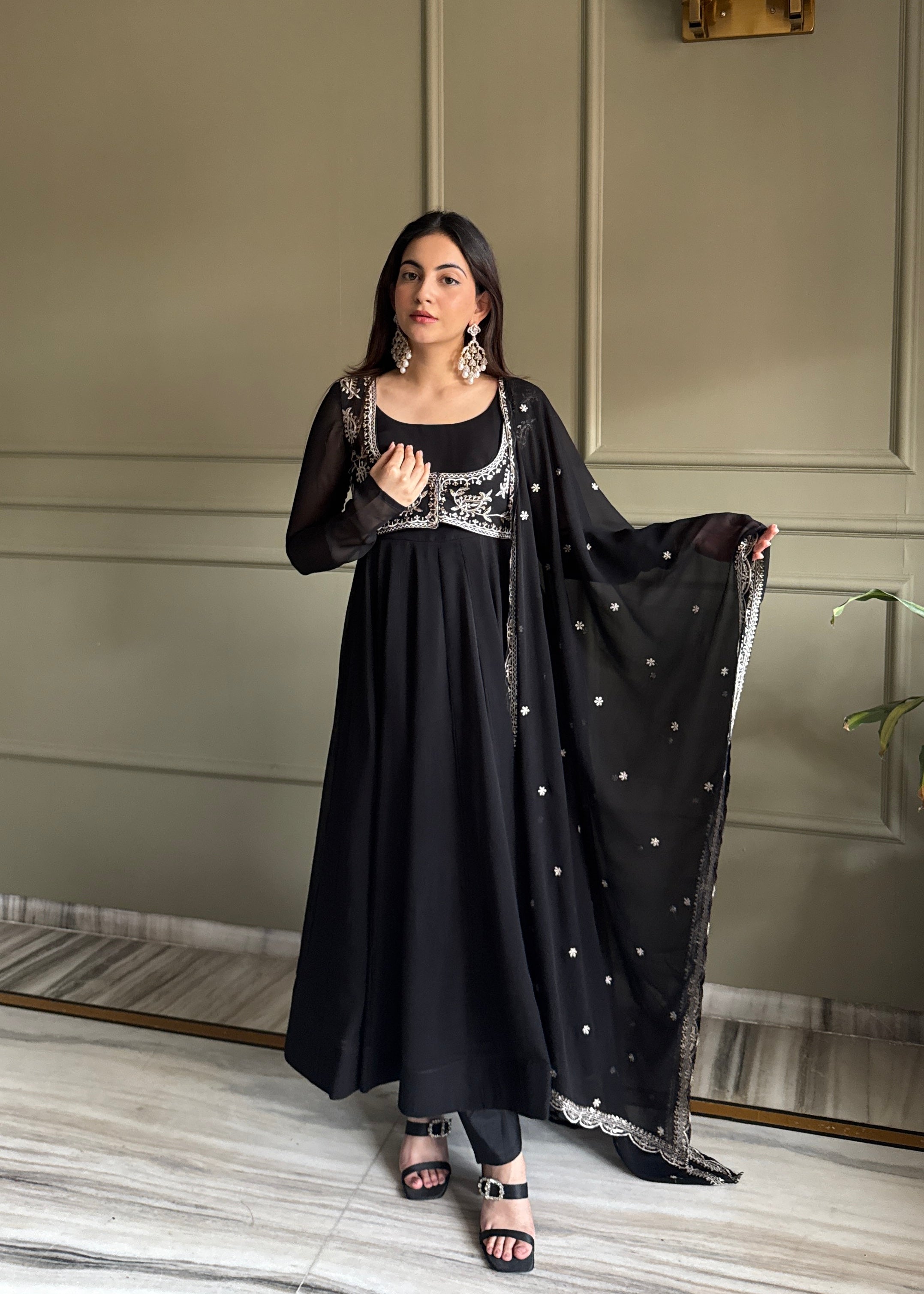 Premium Fox Georgette Fully Flared Anarkali Gown with Koti, Dupatta