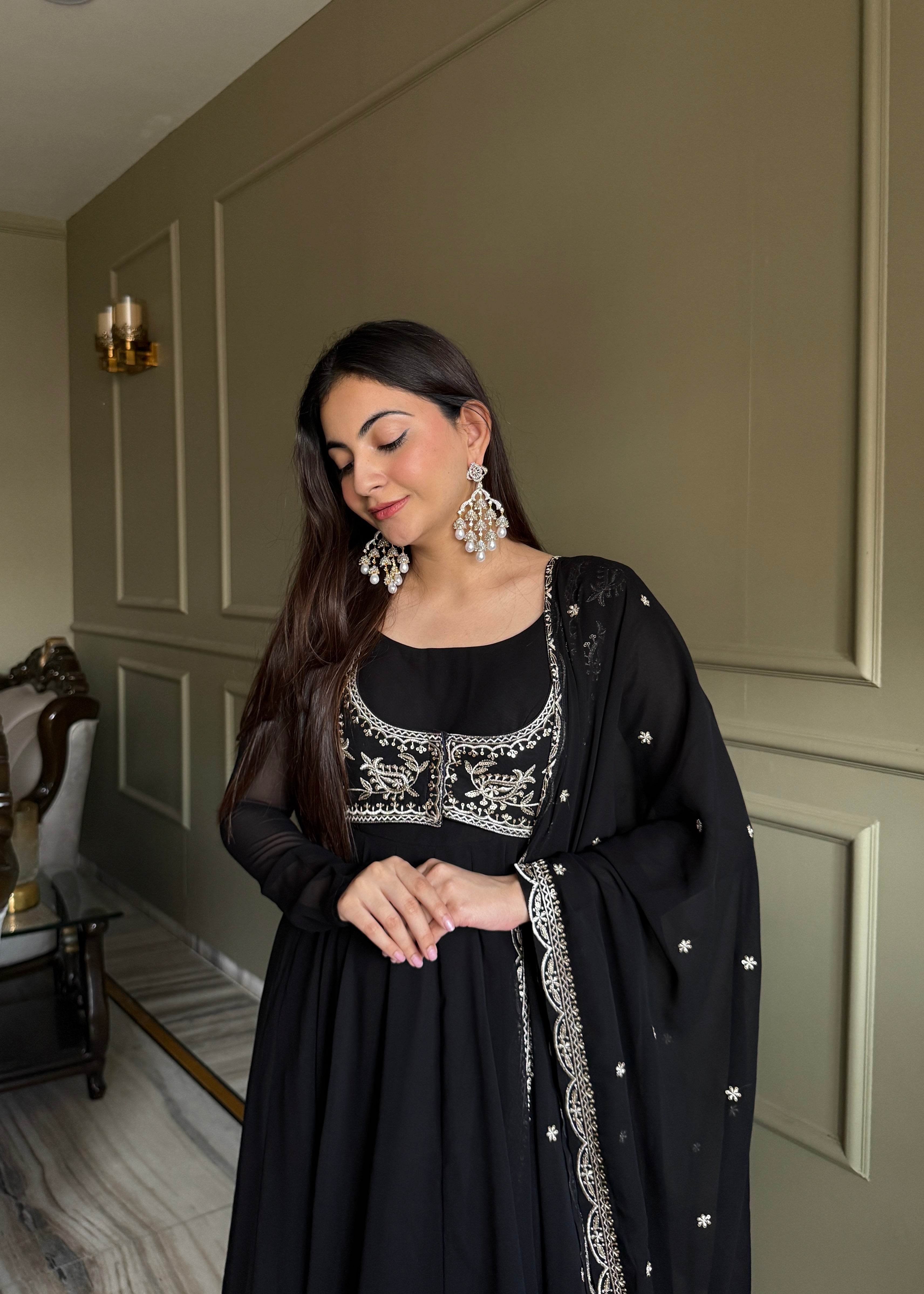 Premium Fox Georgette Fully Flared Anarkali Gown with Koti, Dupatta