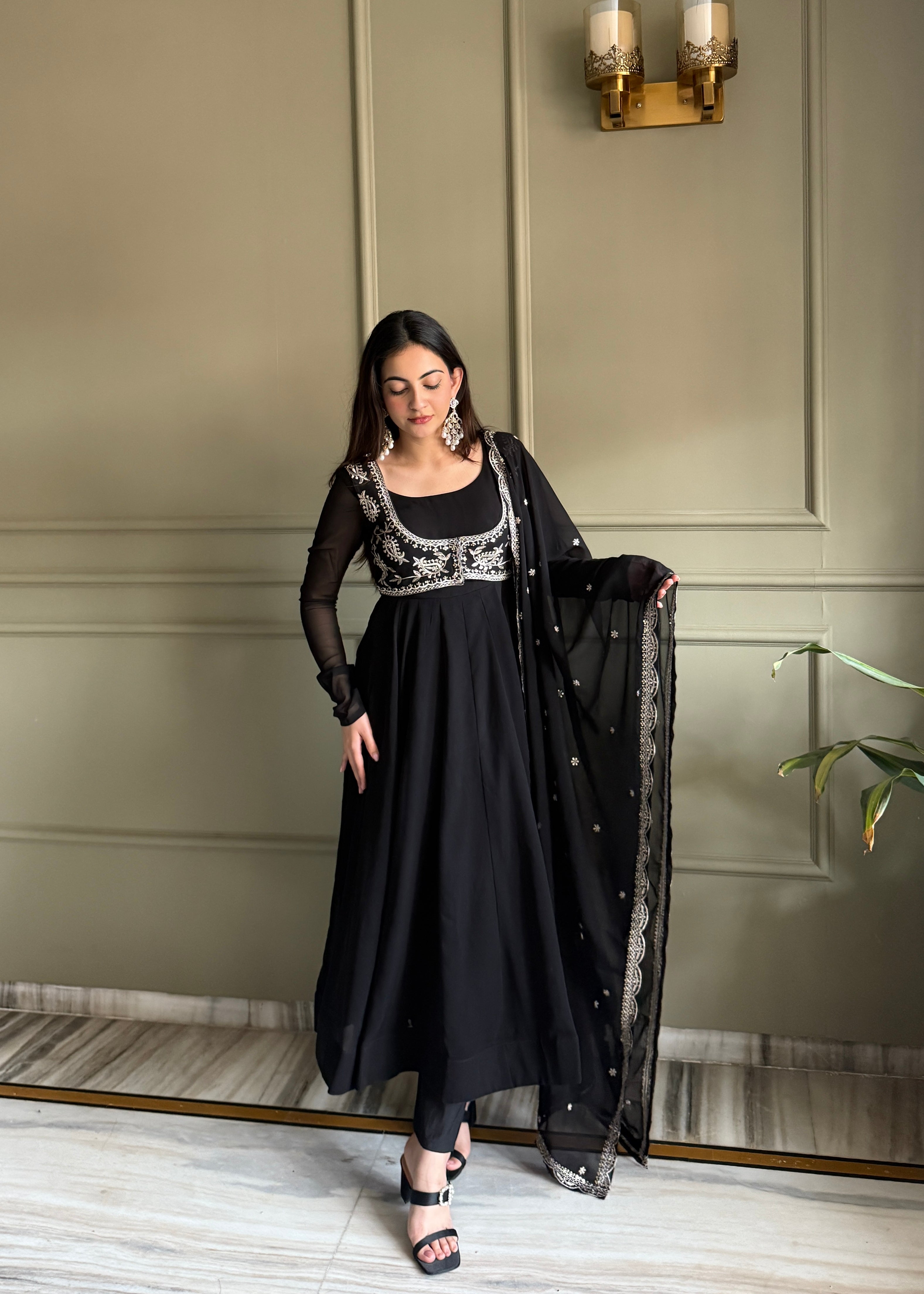 Premium Fox Georgette Fully Flared Anarkali Gown with Koti, Dupatta