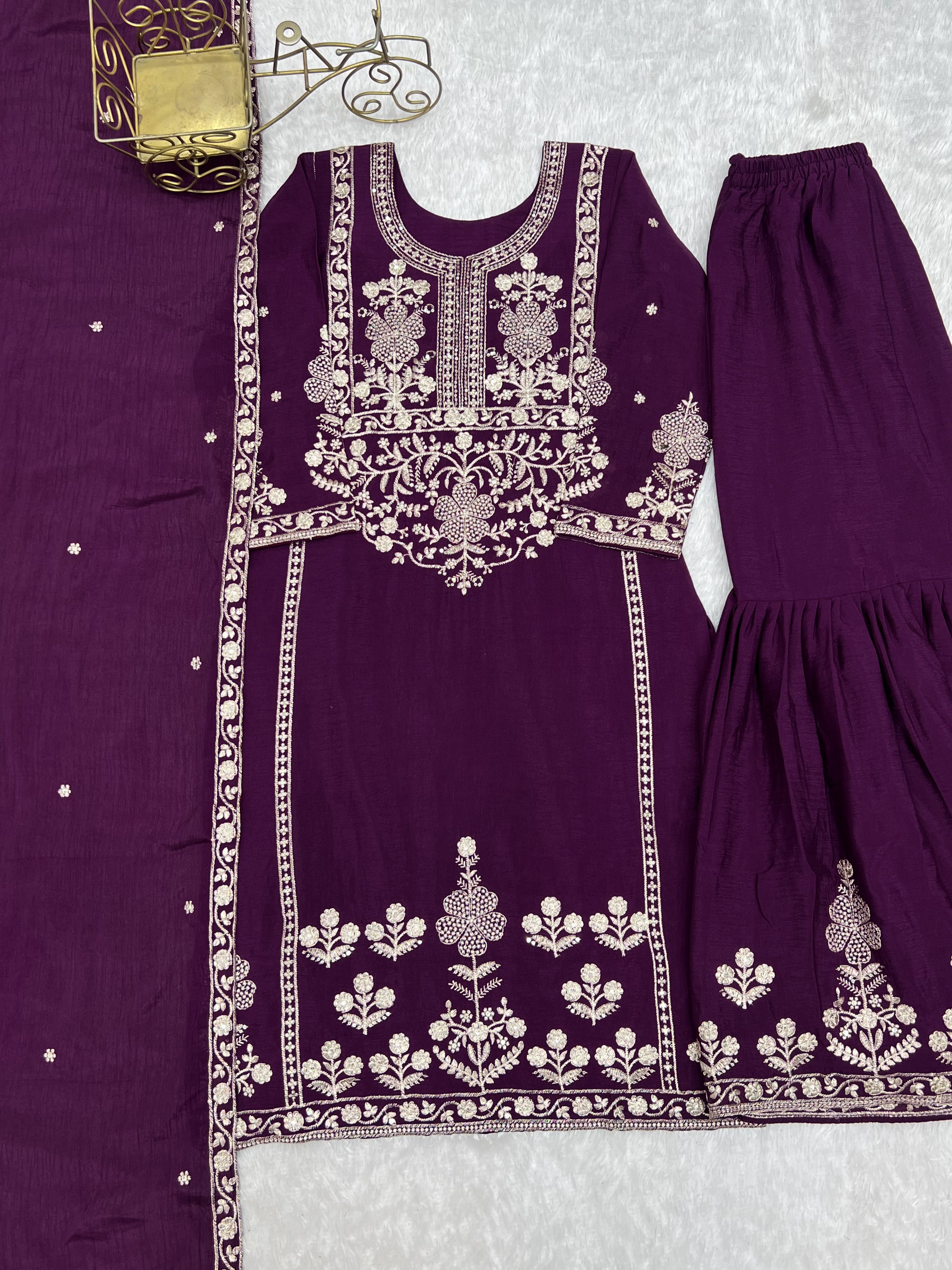 Women’s Pure Chinon Silk Kurta Sharara Set with Dupatta | Heavy Embroidery