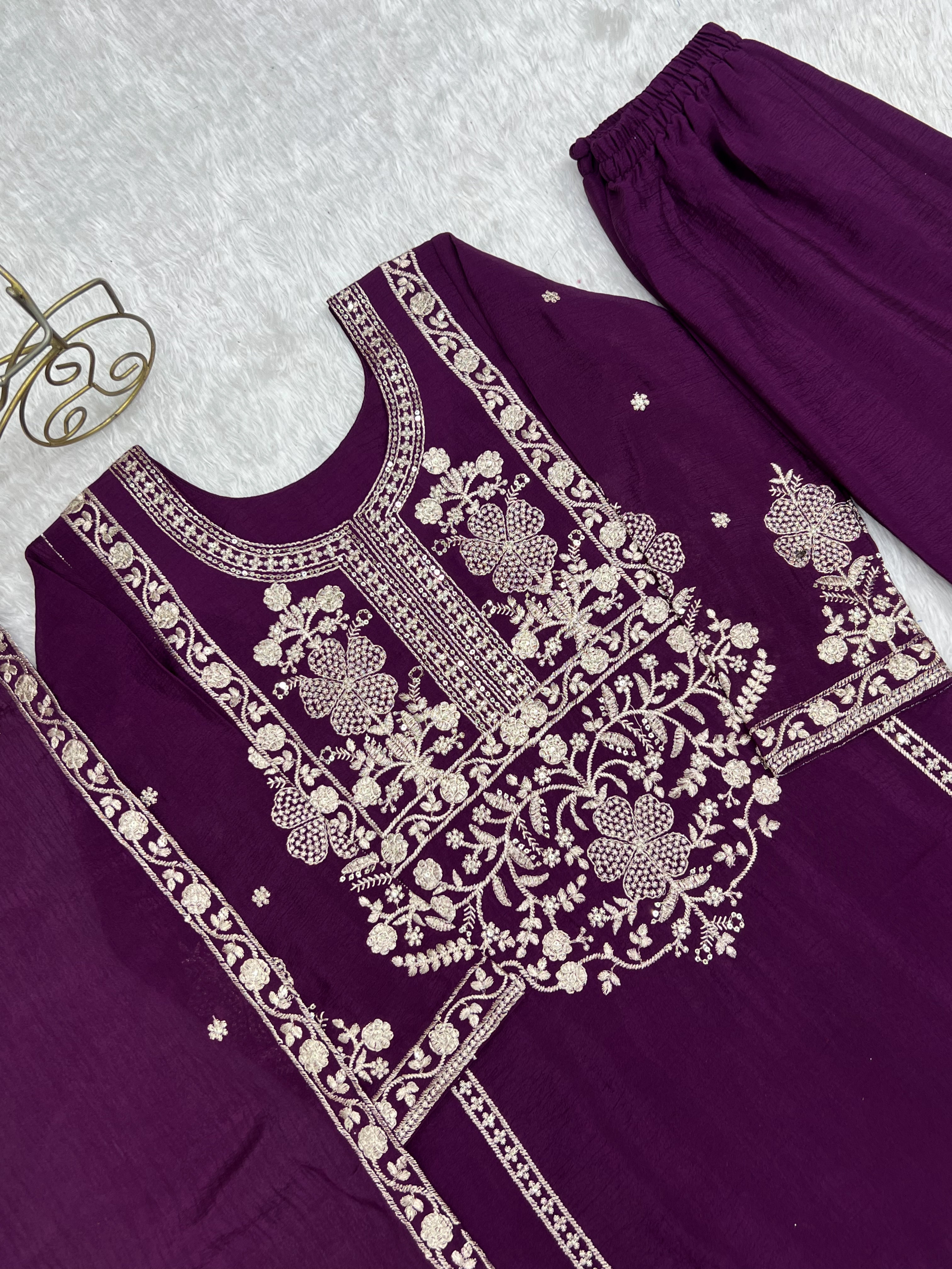 Women’s Pure Chinon Silk Kurta Sharara Set with Dupatta | Heavy Embroidery