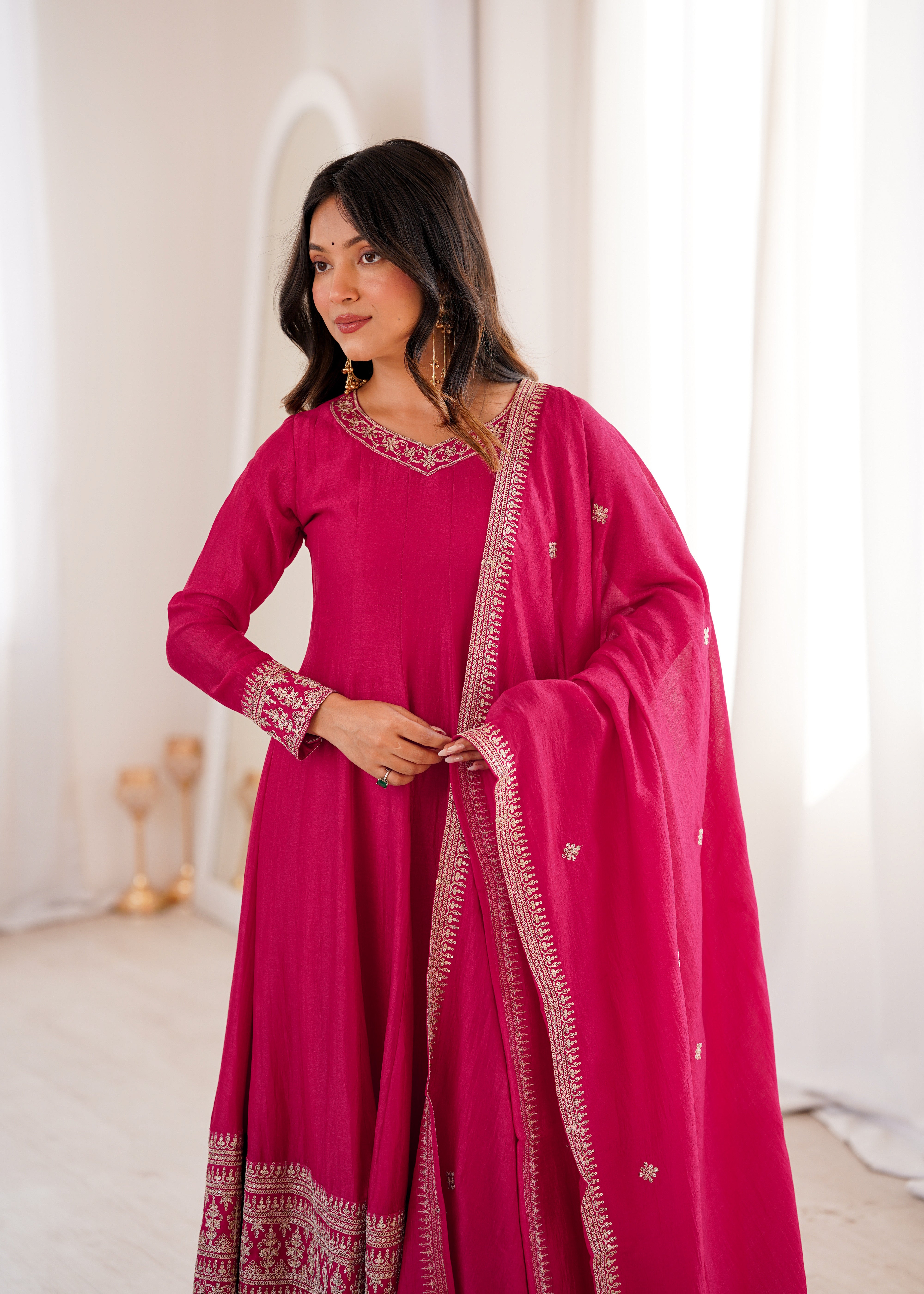PREMIUM QUALITY PURE BLOOMING VICHITRA SILK FABRIC FULLY FLARE GOWN,WITH DUPATTA WITH PENT FULL SET