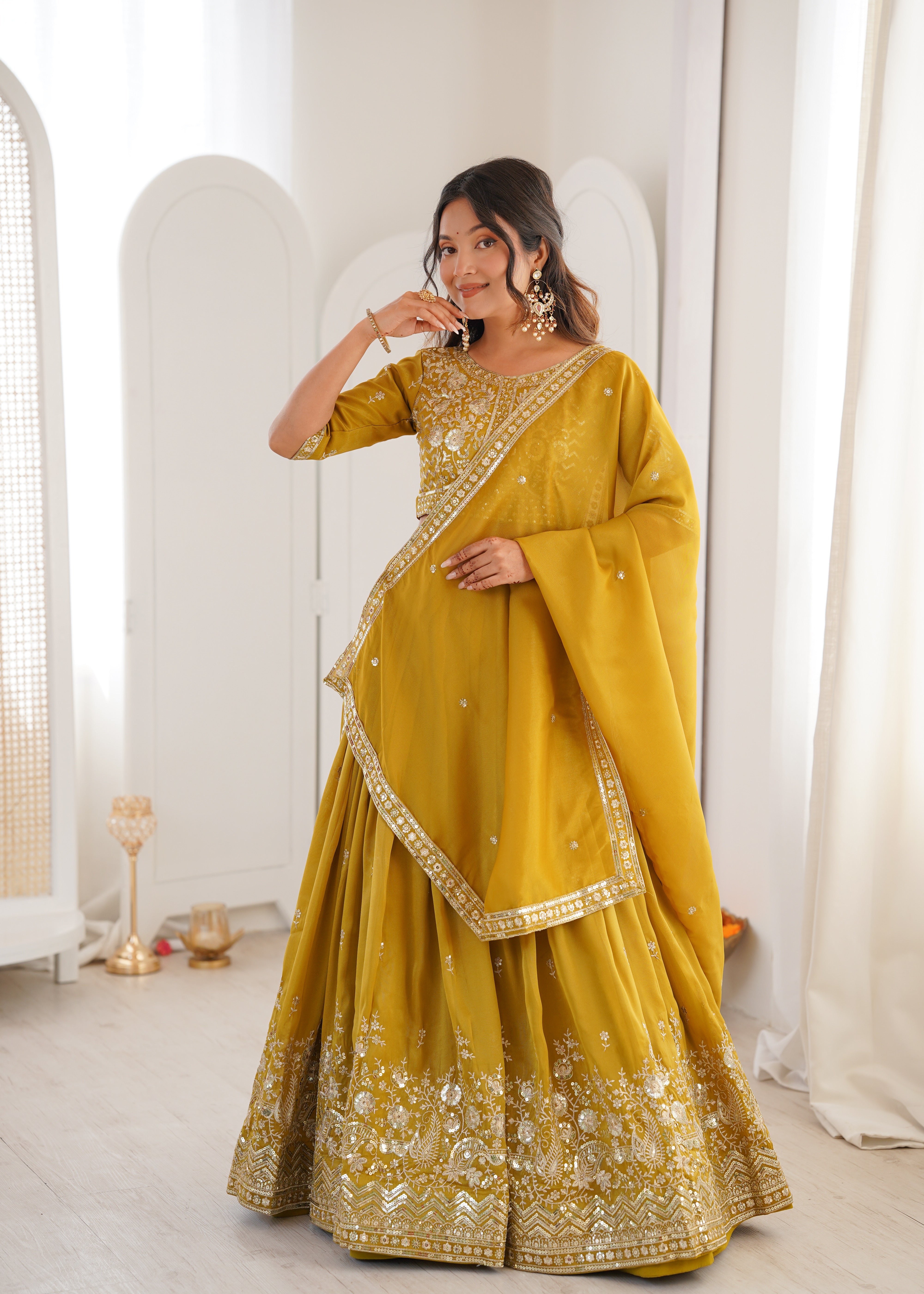 Embroidered Lehenga Set with Elegant Dupatta
