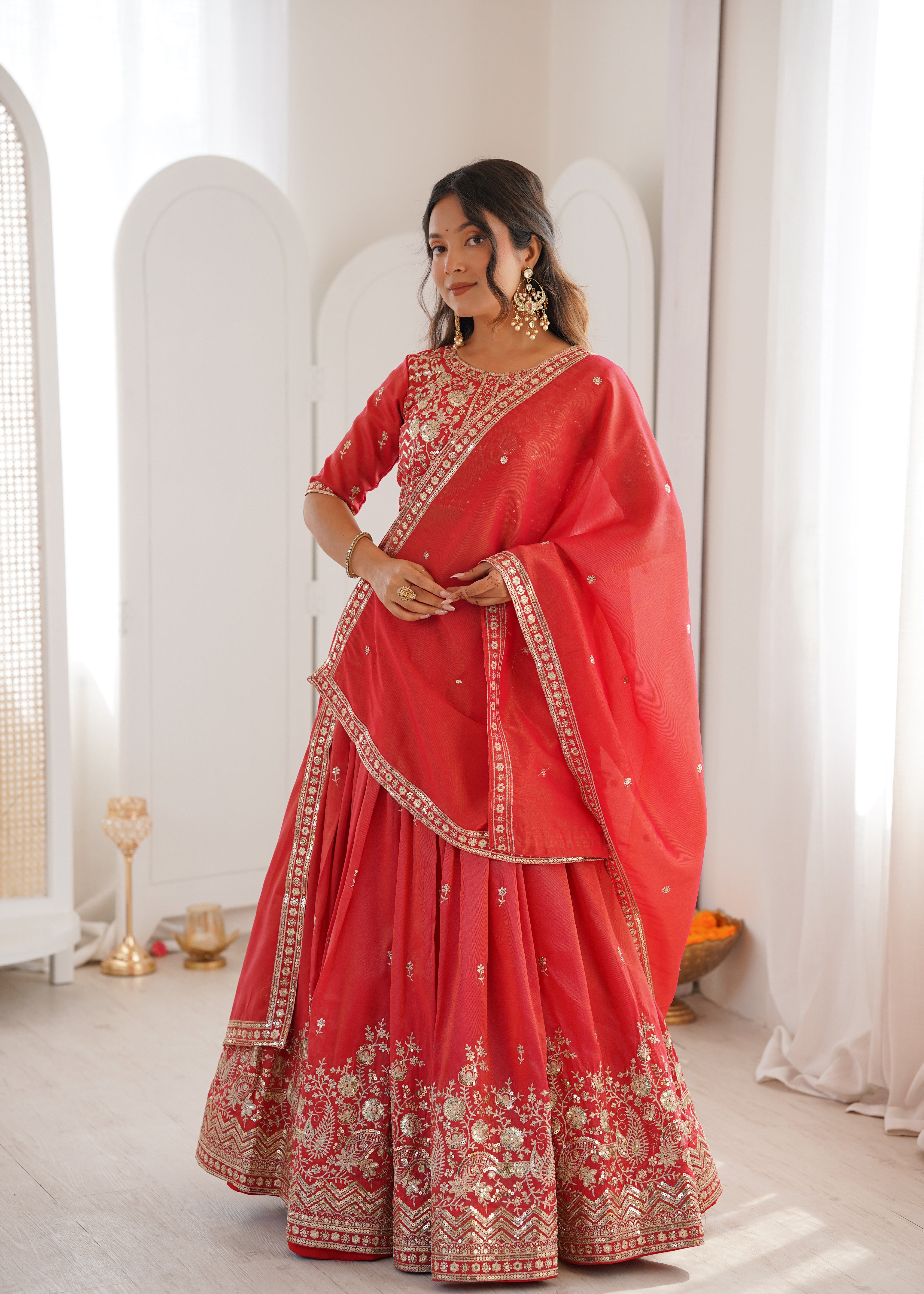 Embroidered Lehenga Set with Elegant Dupatta
