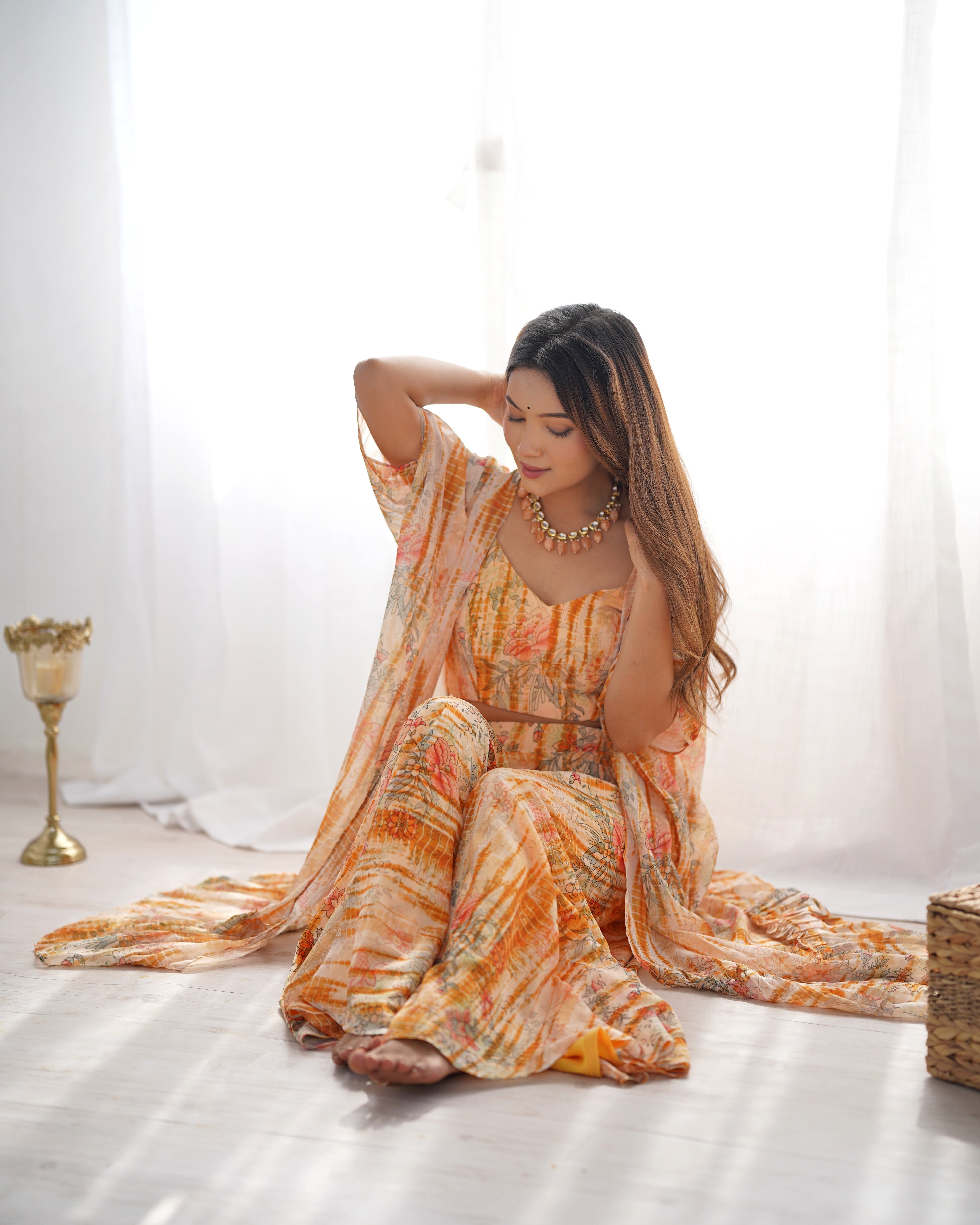 Yellow Georgette Shrug Palazzo Set