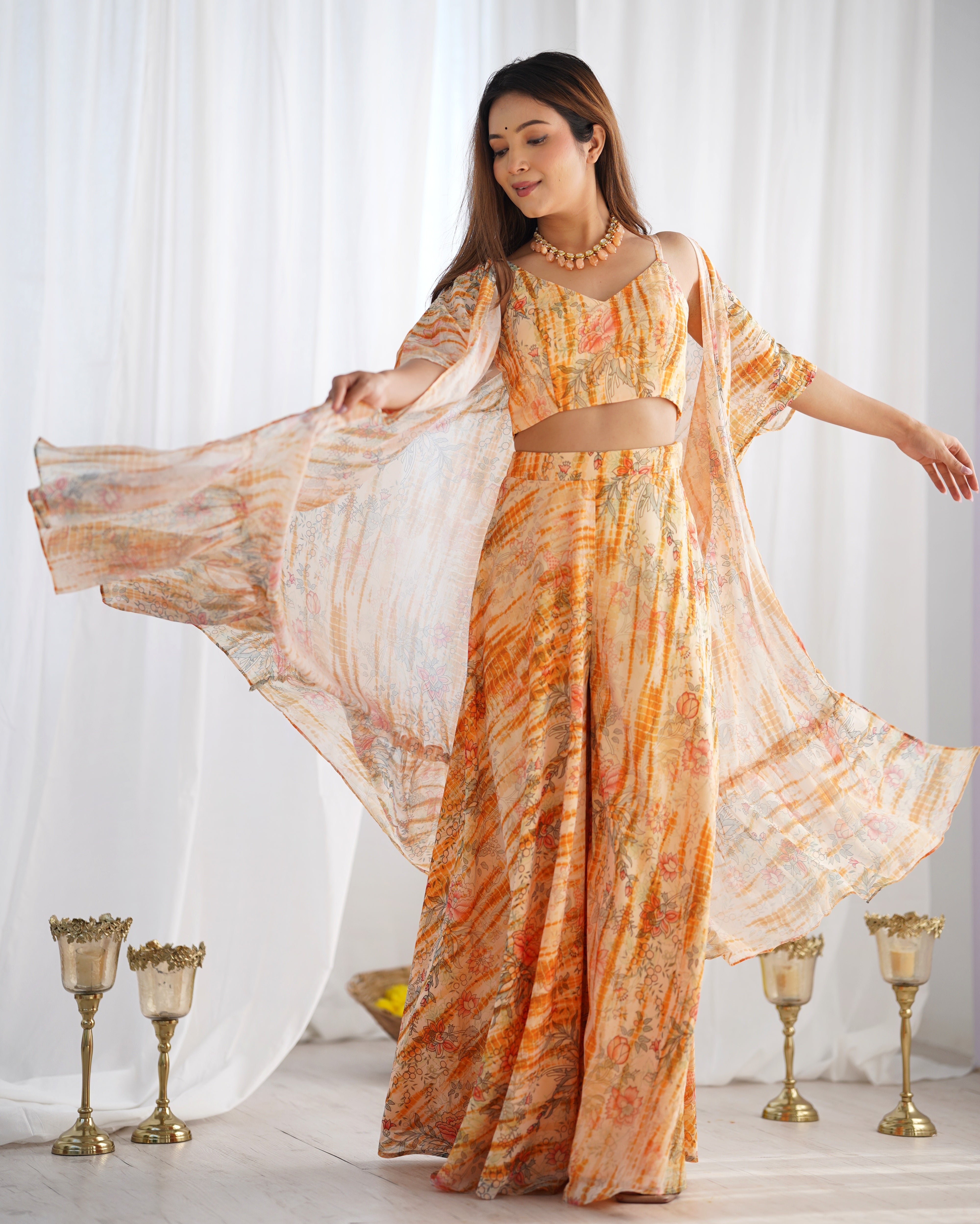 Yellow Georgette Shrug Palazzo Set