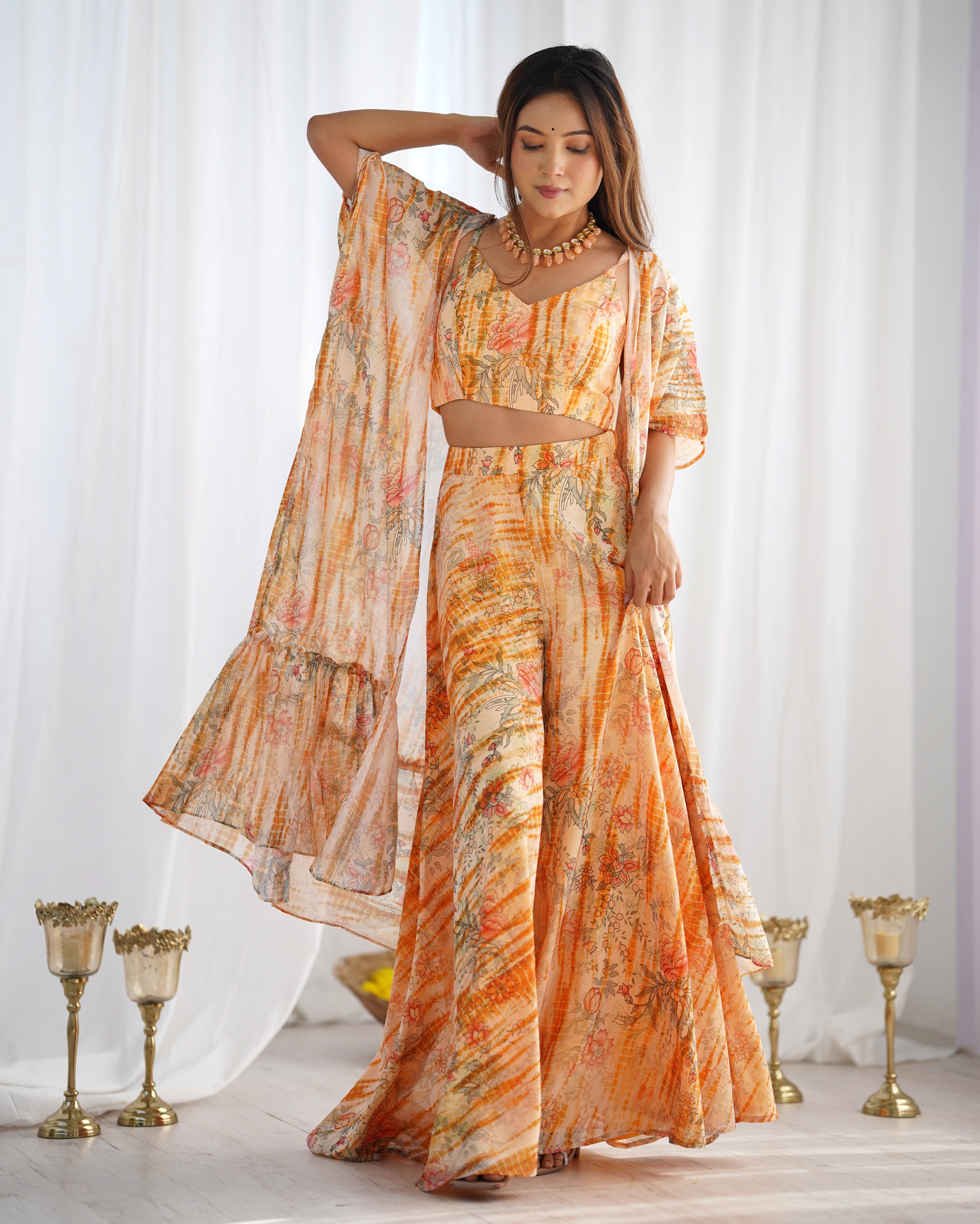Yellow Georgette Shrug Palazzo Set