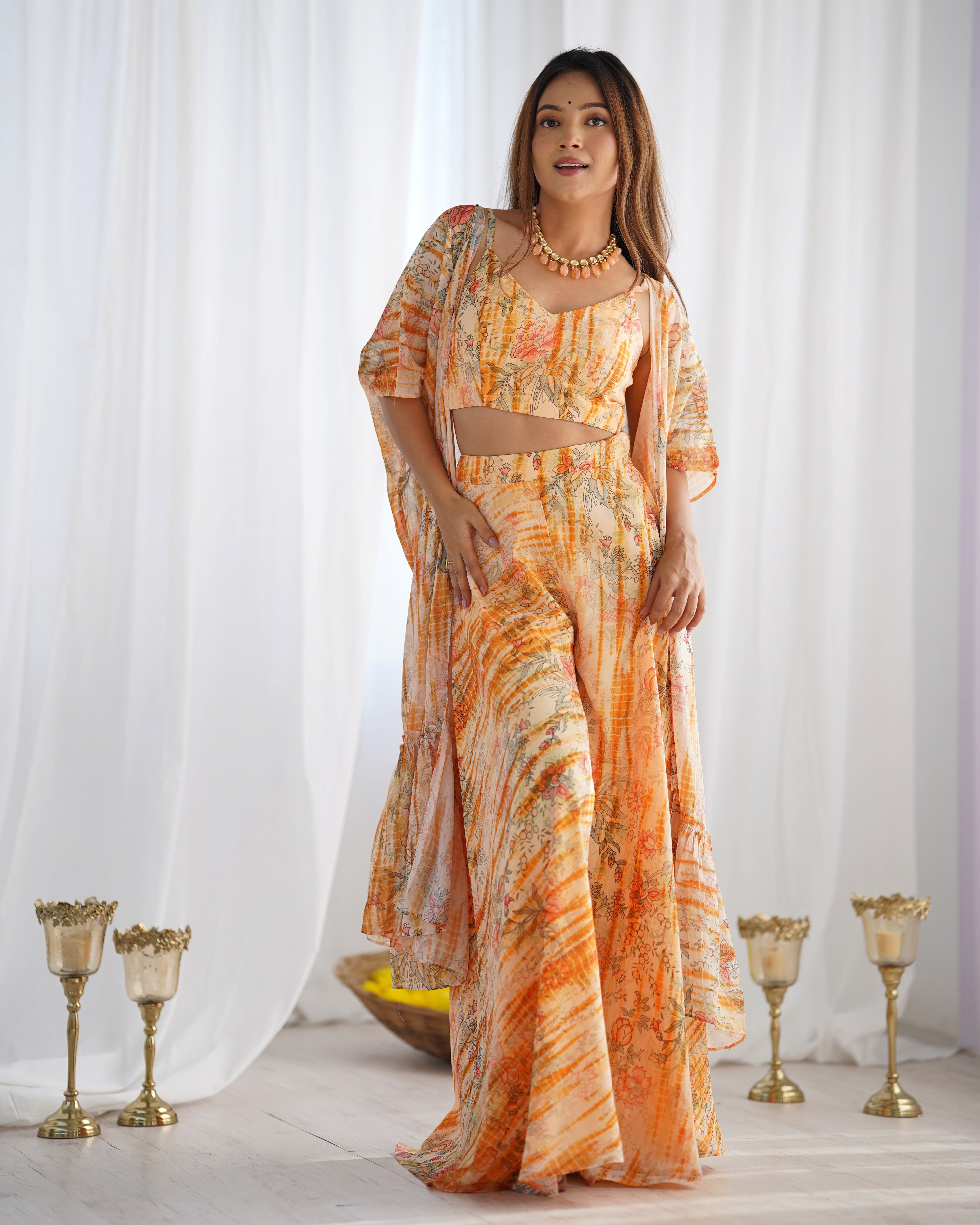 Yellow Georgette Shrug Palazzo Set