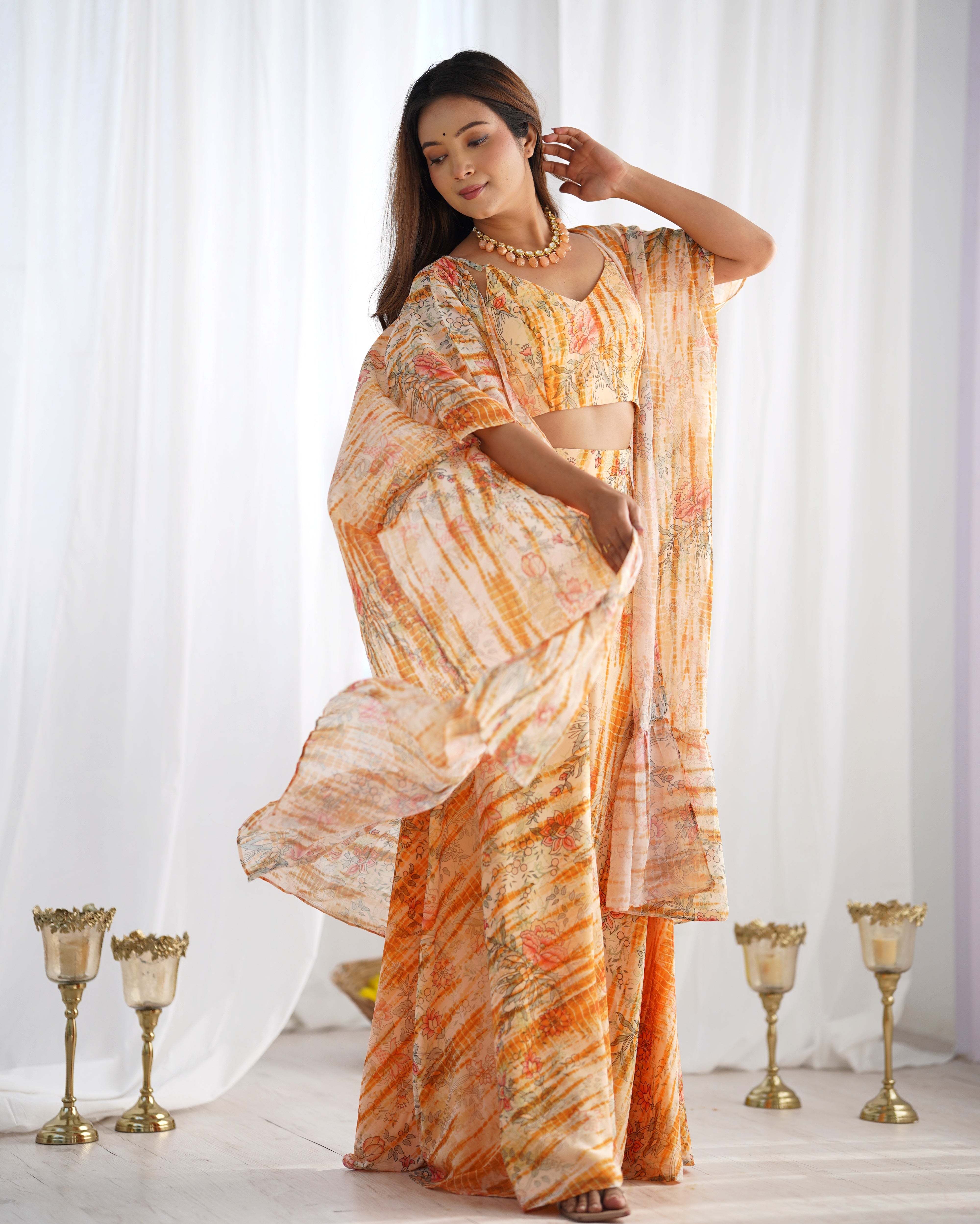Yellow Georgette Shrug Palazzo Set
