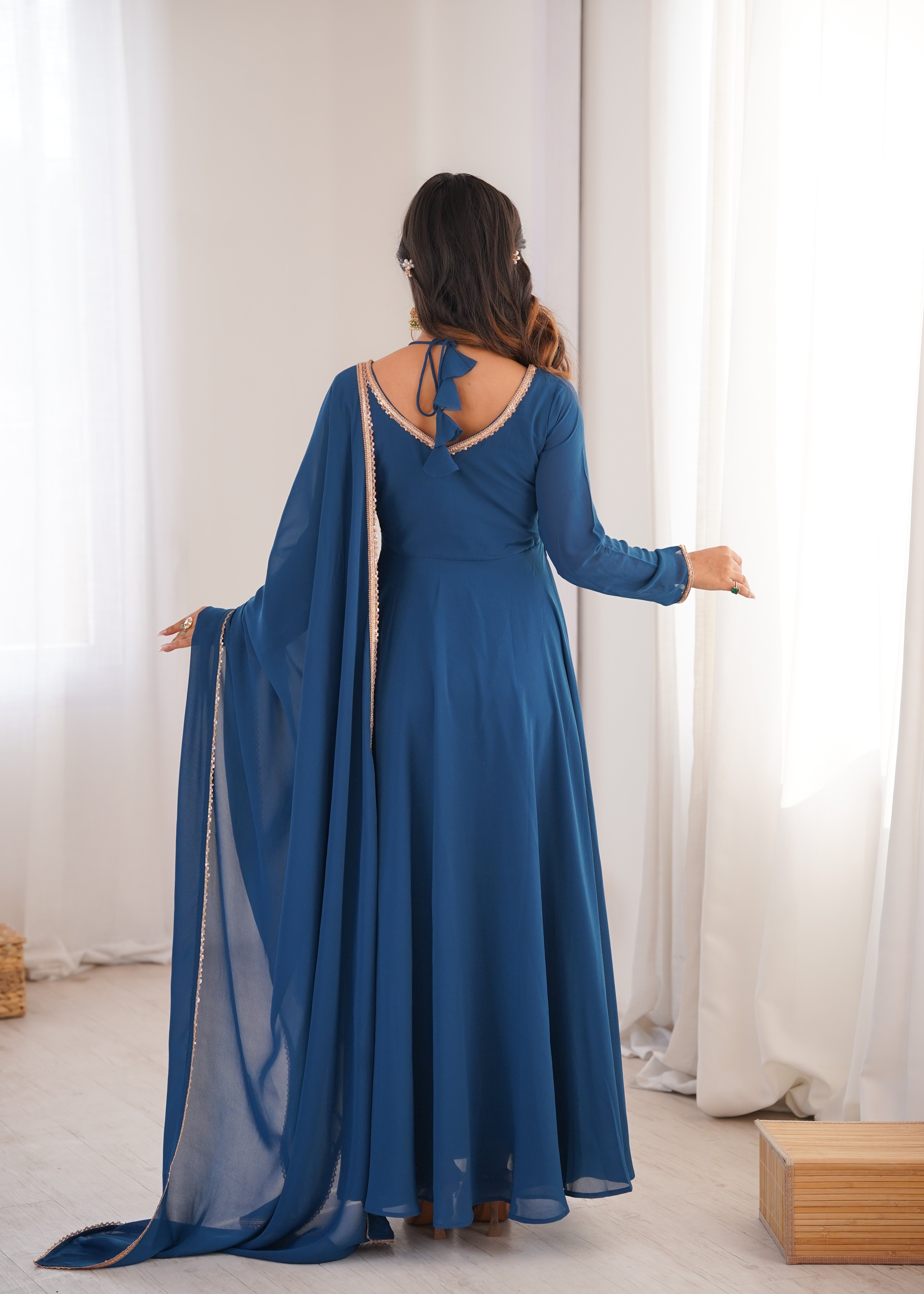 Anarkali Dress with Sheer Dupatta and Embellished Detailing