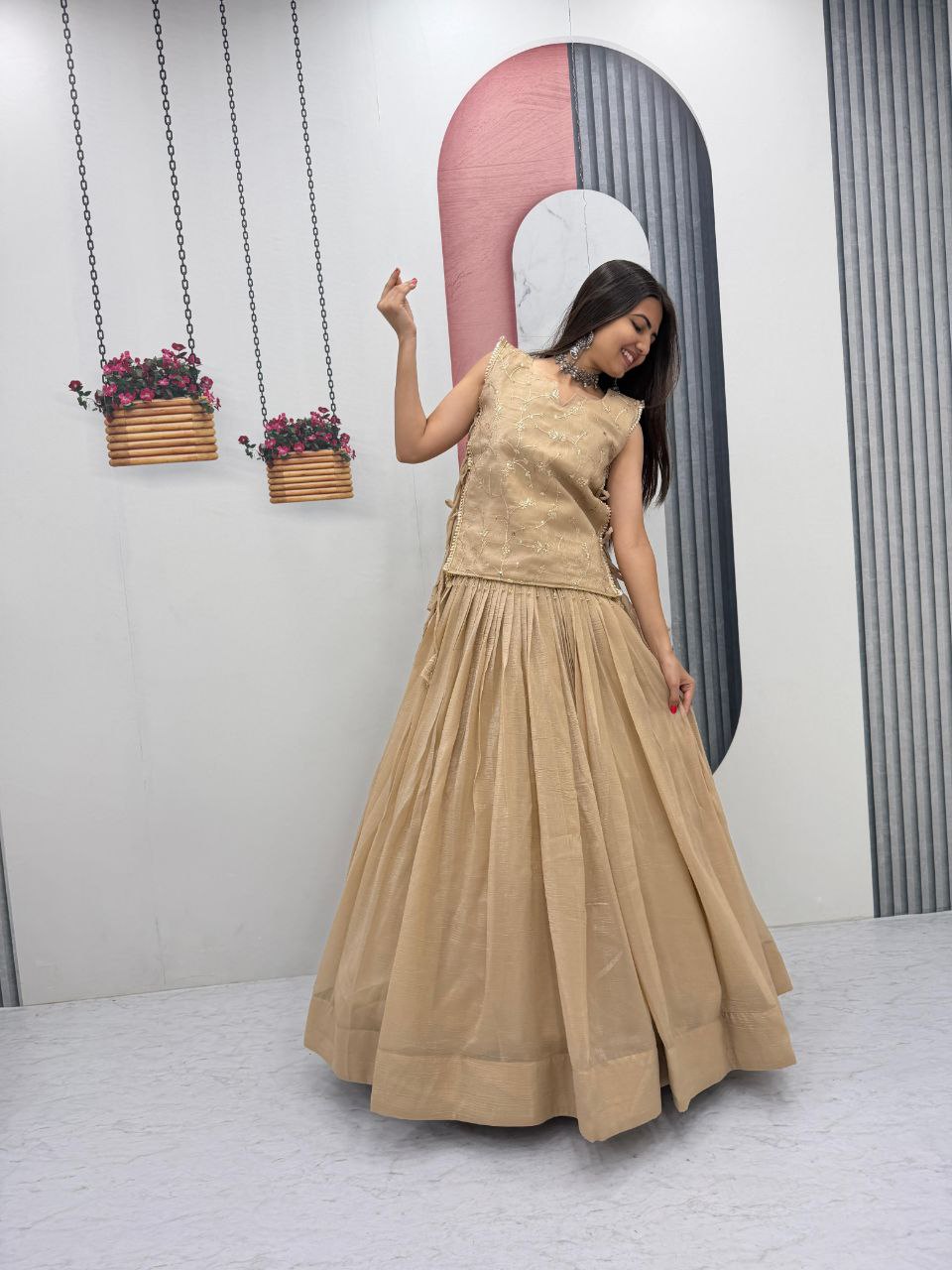 Embroidered Anarkali Dress with Flared Skirt