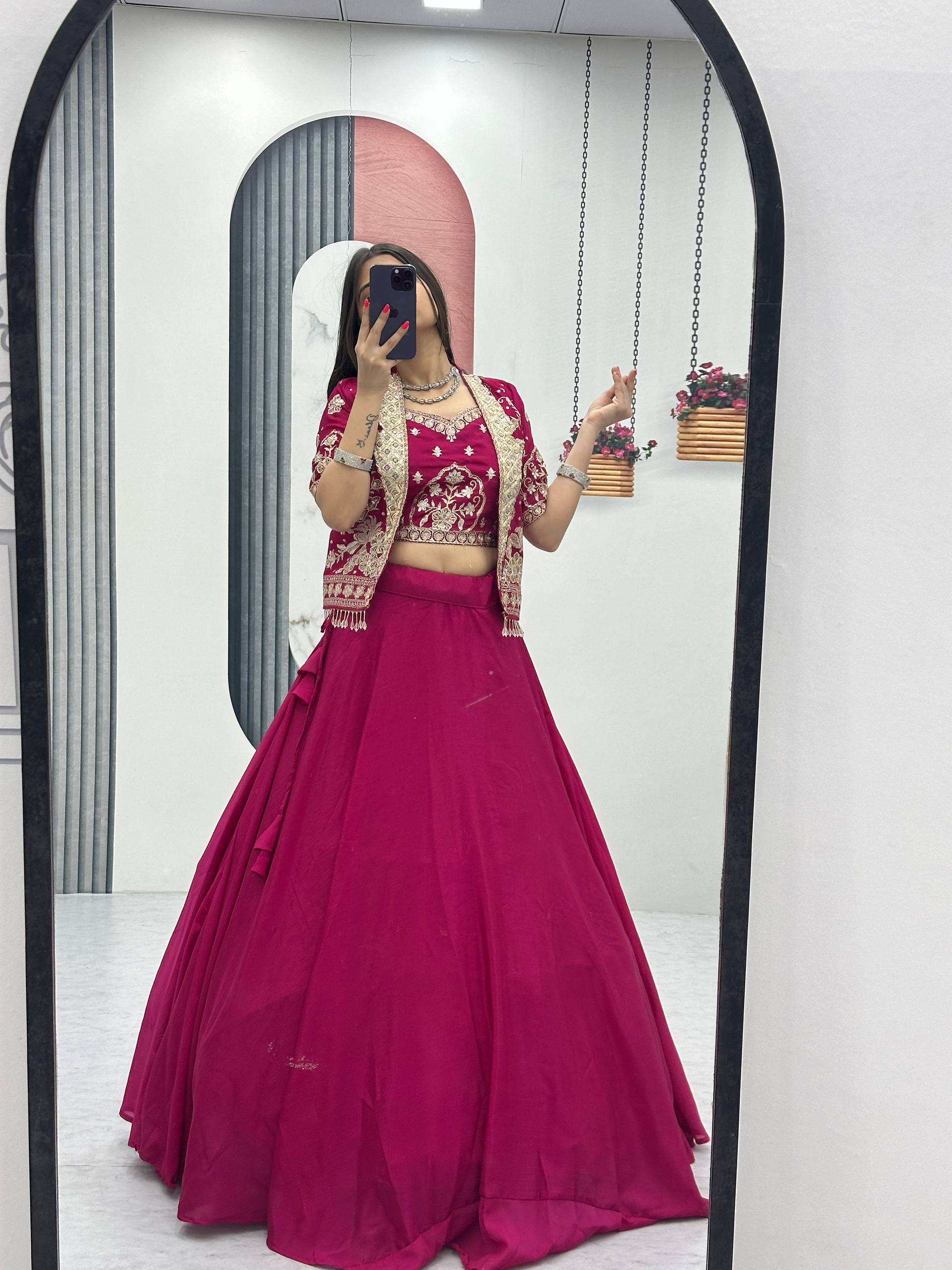 Elegant Embroidered Lehenga Choli with Designer Jacket for Women | Festive & Wedding Wear