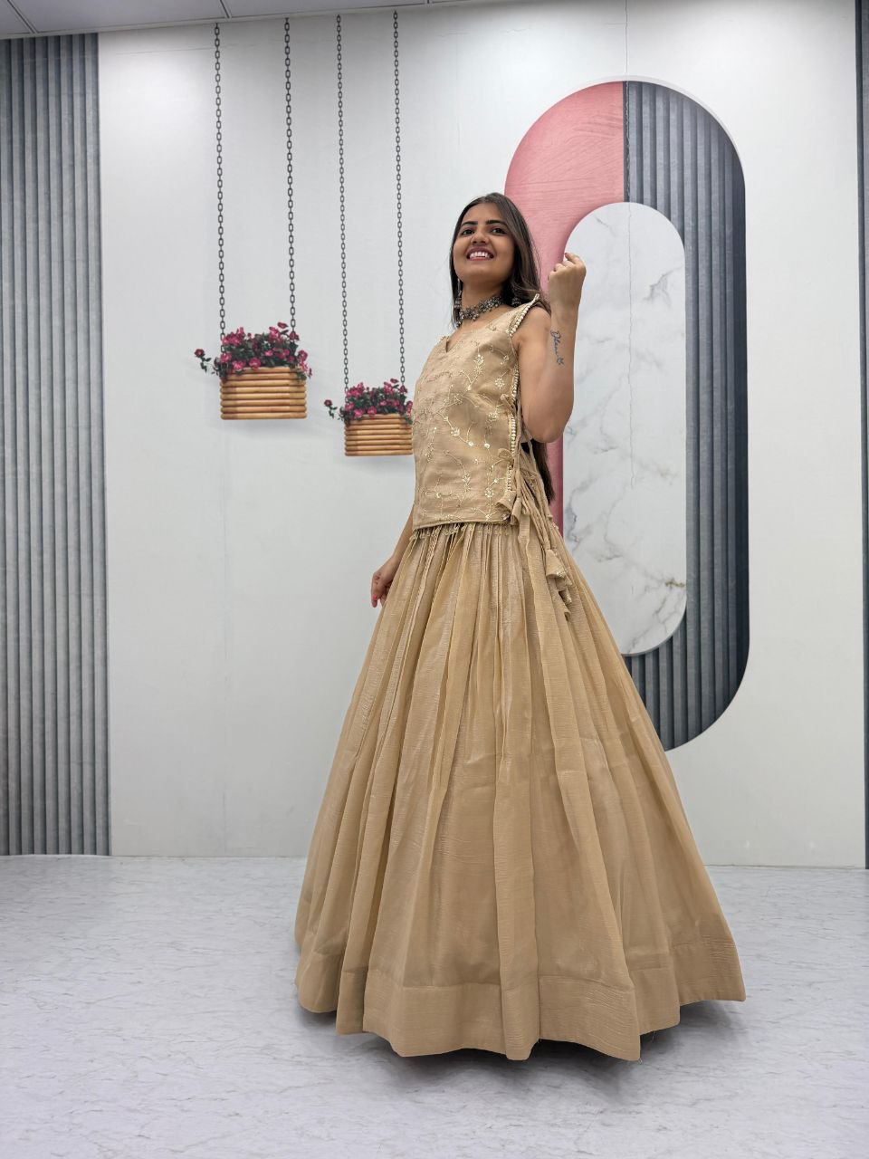 Embroidered Anarkali Dress with Flared Skirt