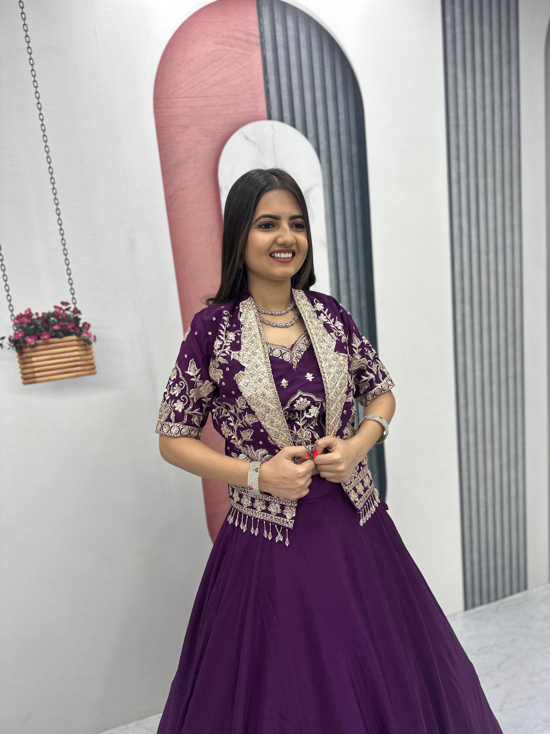 Elegant Embroidered Lehenga Choli with Designer Jacket for Women | Festive & Wedding Wear