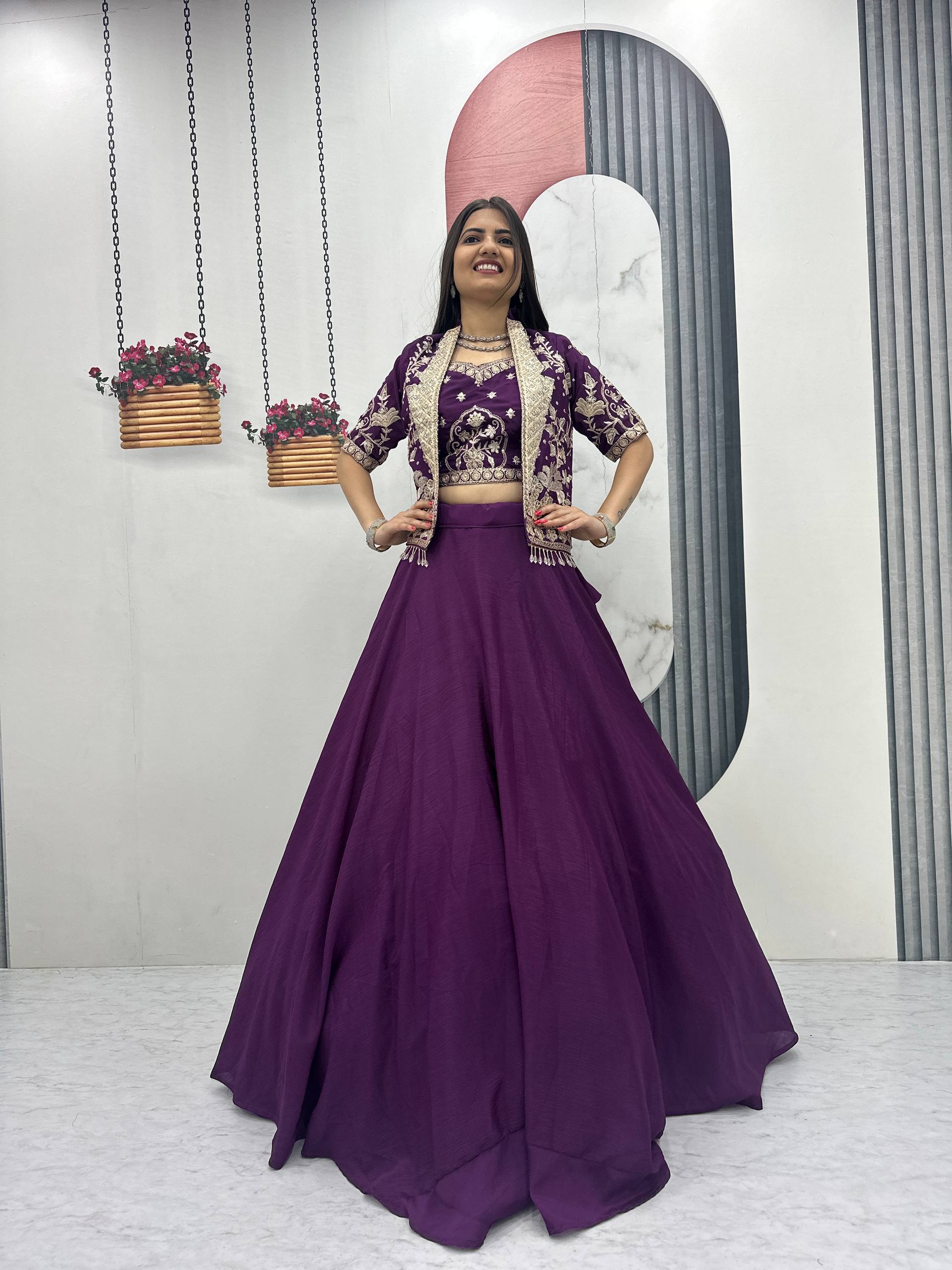 Elegant Embroidered Lehenga Choli with Designer Jacket for Women | Festive & Wedding Wear