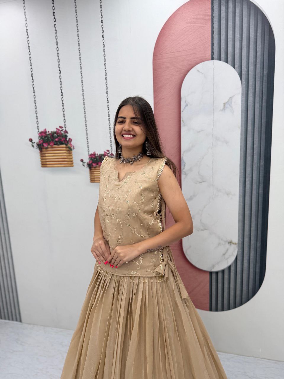 Embroidered Anarkali Dress with Flared Skirt