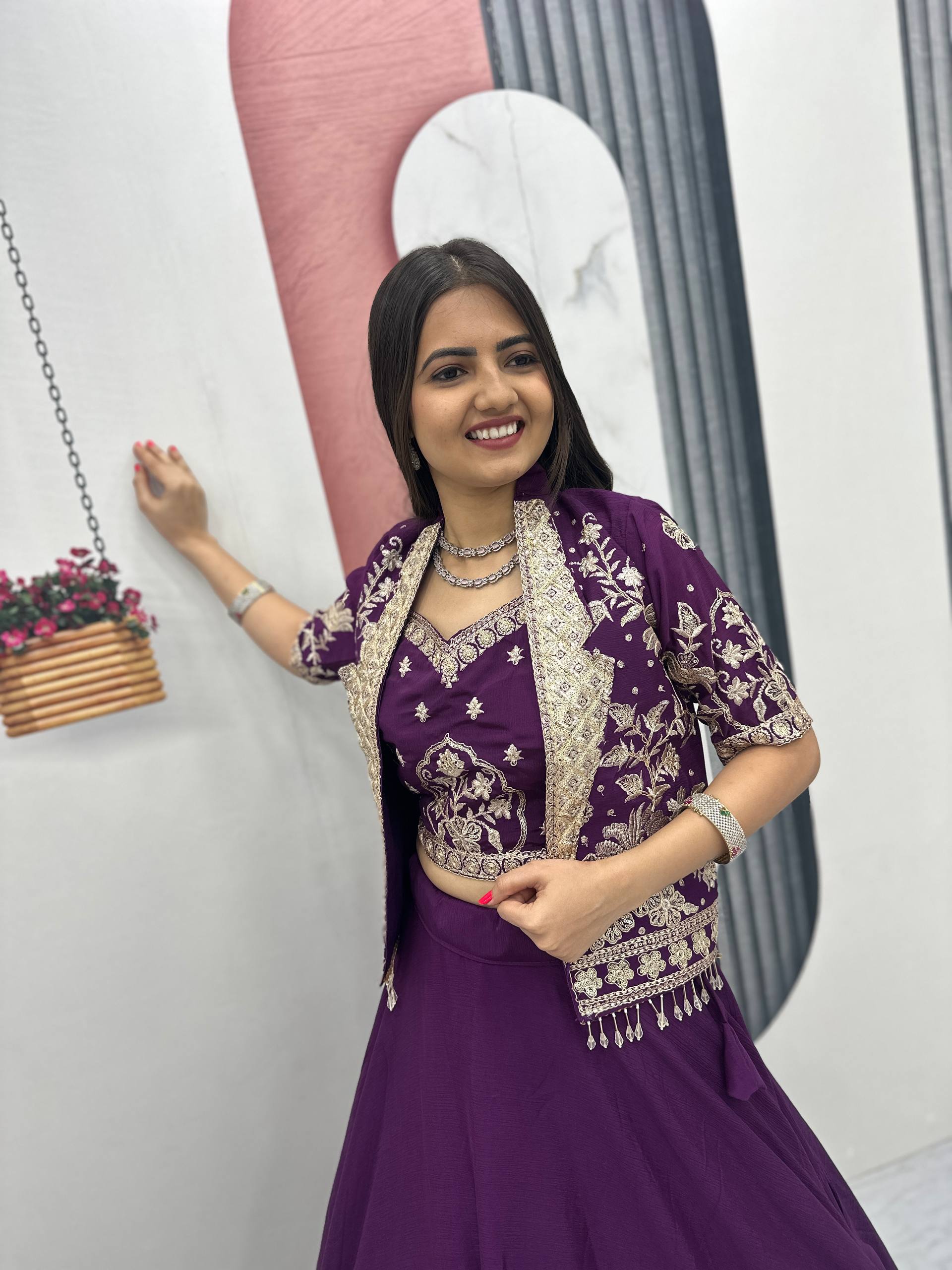 Elegant Embroidered Lehenga Choli with Designer Jacket for Women | Festive & Wedding Wear