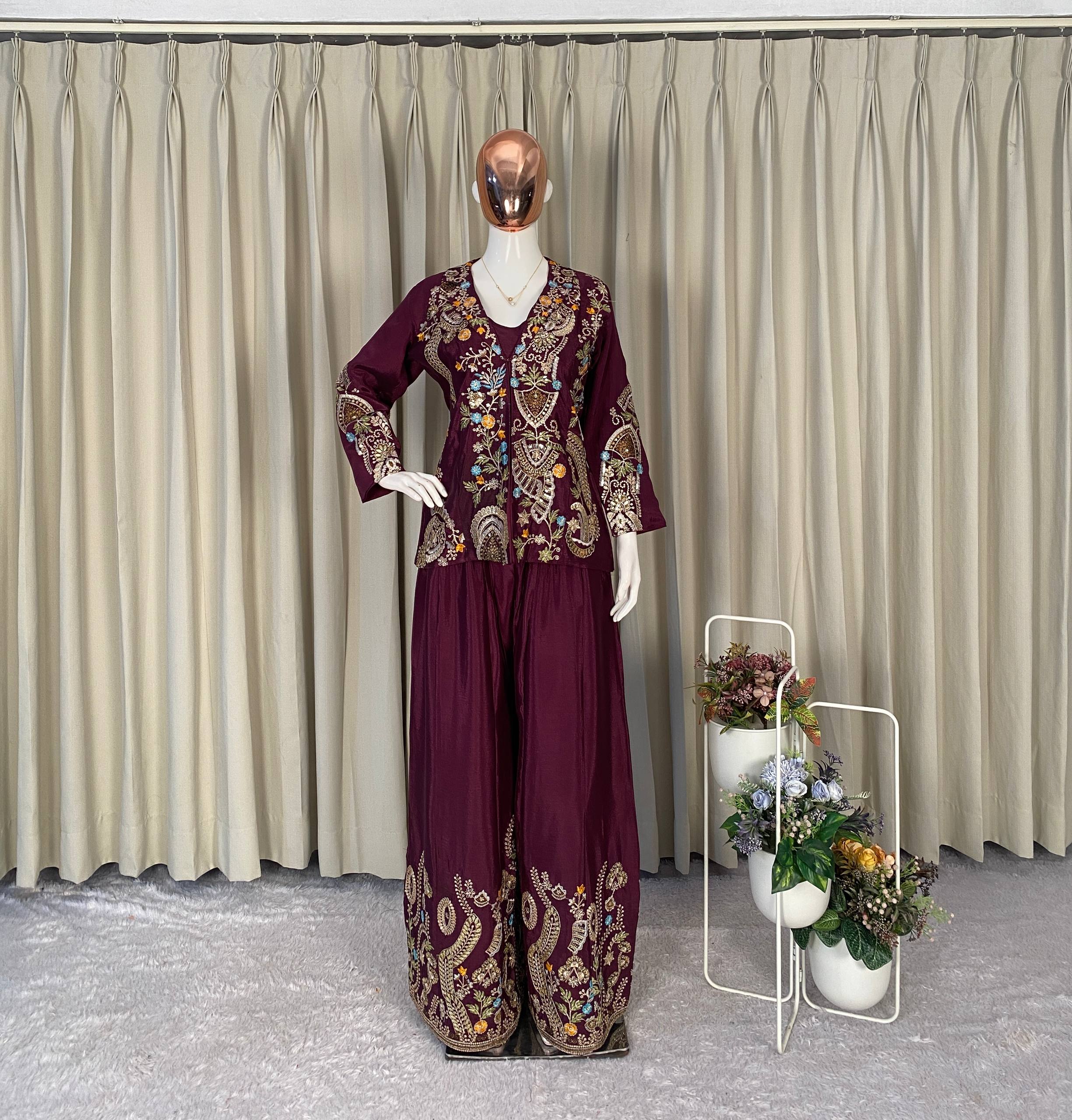 Embroidered Kurta & Palazzo Set – Festive Glam