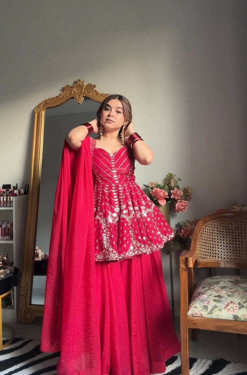 Premium Sharara  Pink Slit Suit Set
