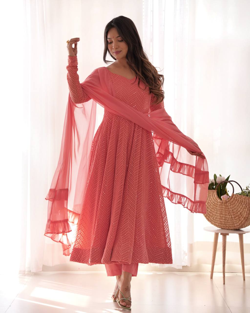 Black Fox Georgette Lucknowi Sequence Work Anarkali Suit Set
