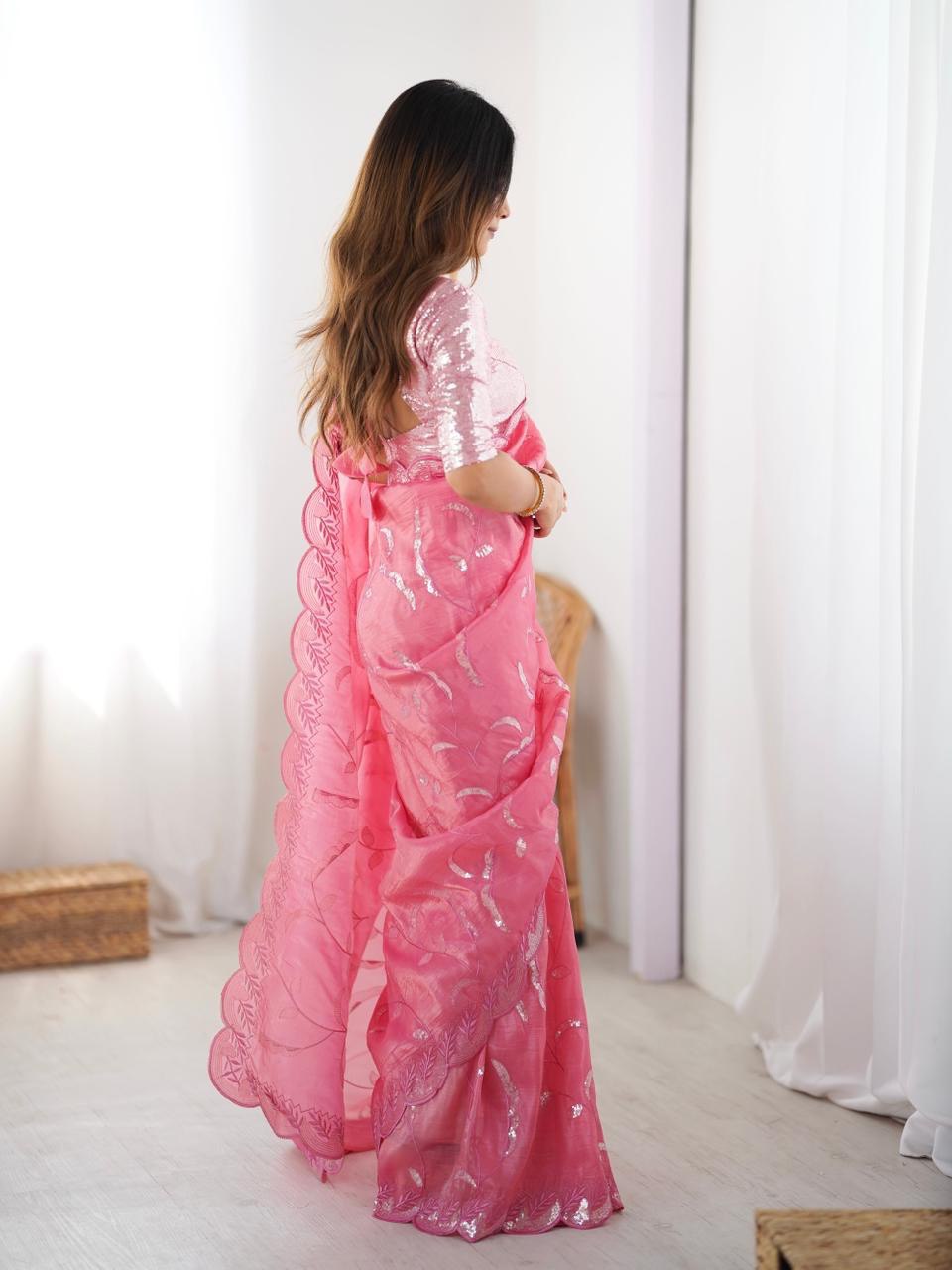 Elegant Embroidered Saree with Designer Blouse – Soft Festive & Party Wear