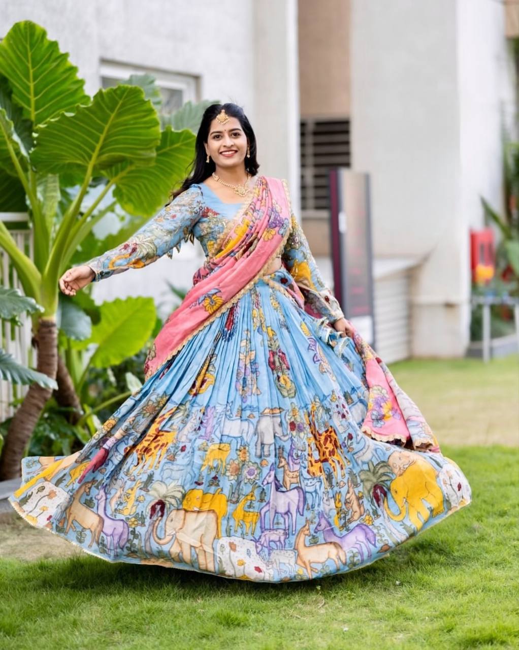 Embroidered Pure Tissue Silk Lehenga Choli & Dupatta Set