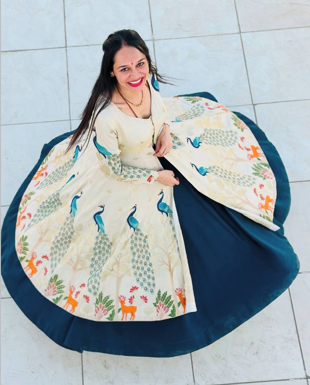 ✨ Elegant Peacock Print Lehenga Set ✨