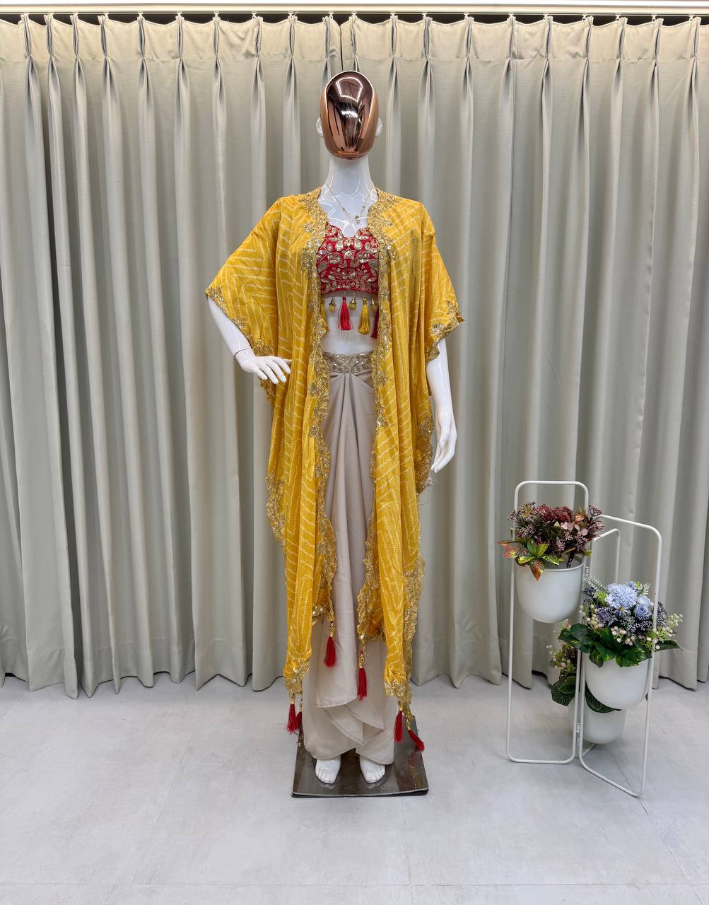 Three-Piece Western Fusion Set for Wedding Season-FREE SIZE