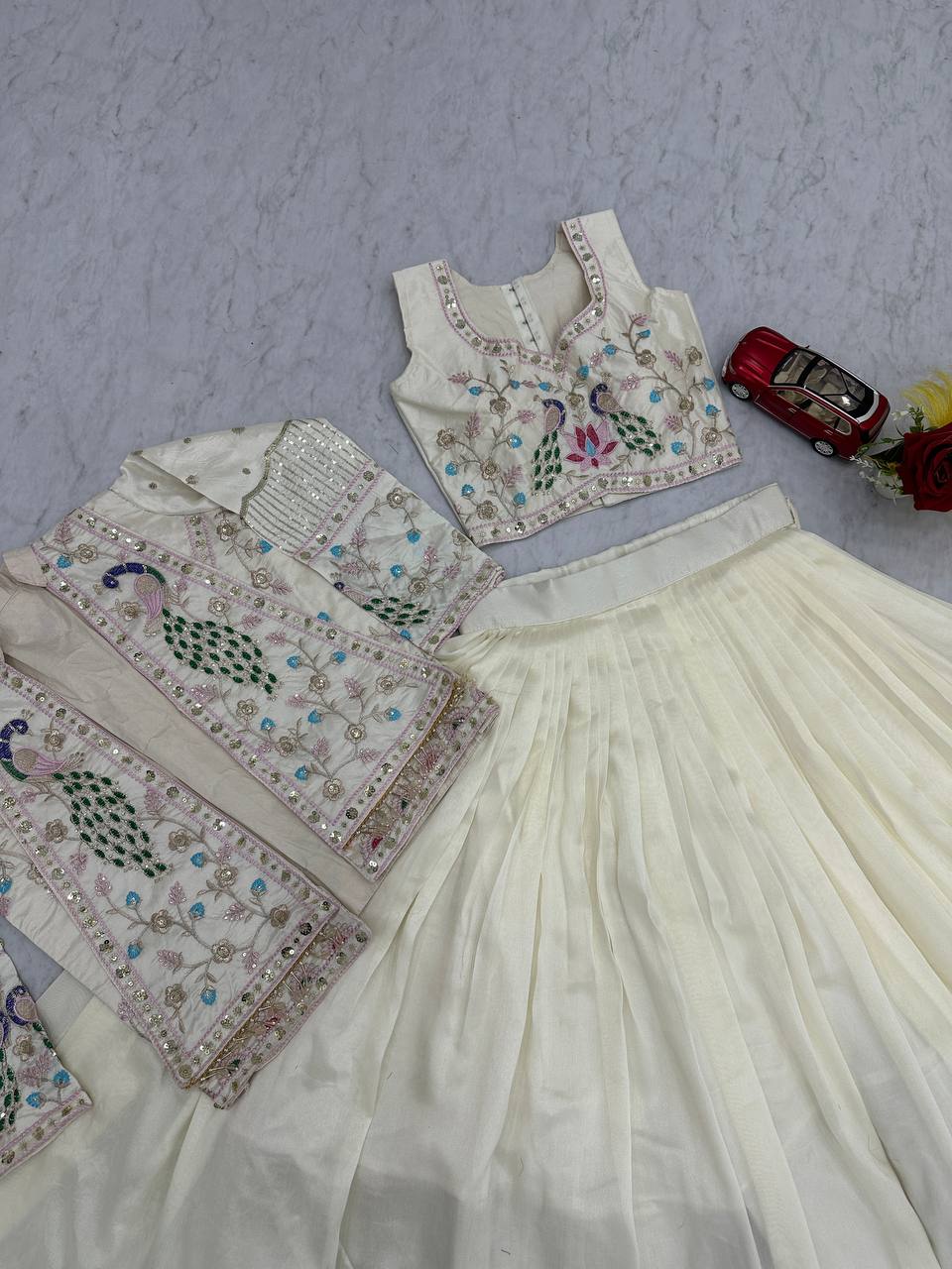 VICHITRA SILK LEHENGA CHOLI WITH SEQUENCE WORK AND JACKET