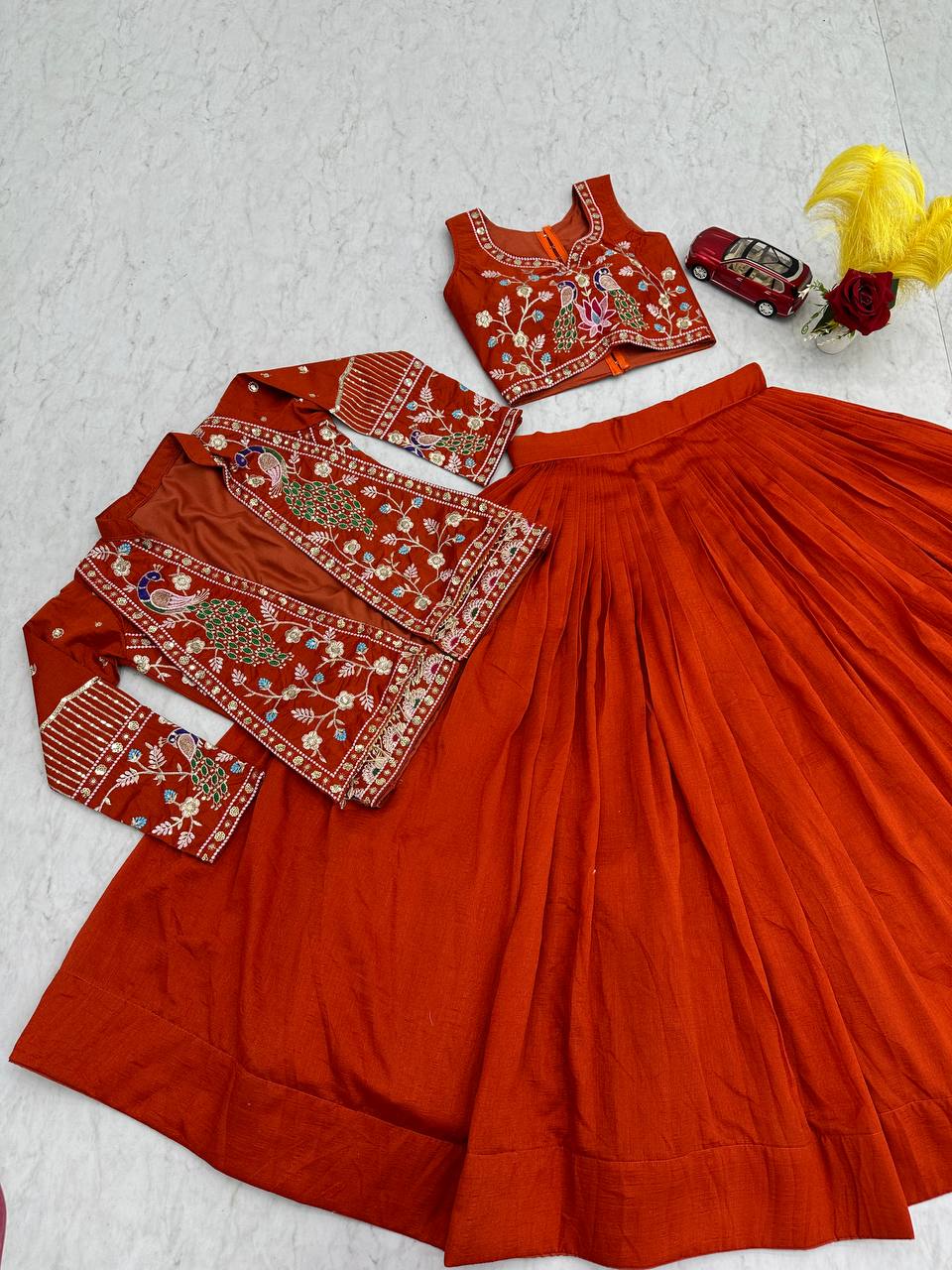 VICHITRA SILK LEHENGA CHOLI WITH SEQUENCE WORK AND JACKET