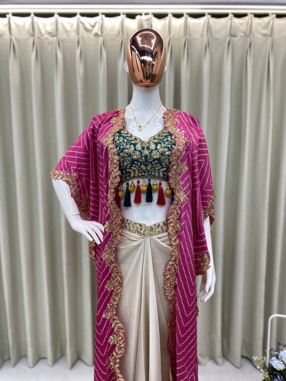 Three-Piece Western Fusion Set for Wedding Season-FREE SIZE