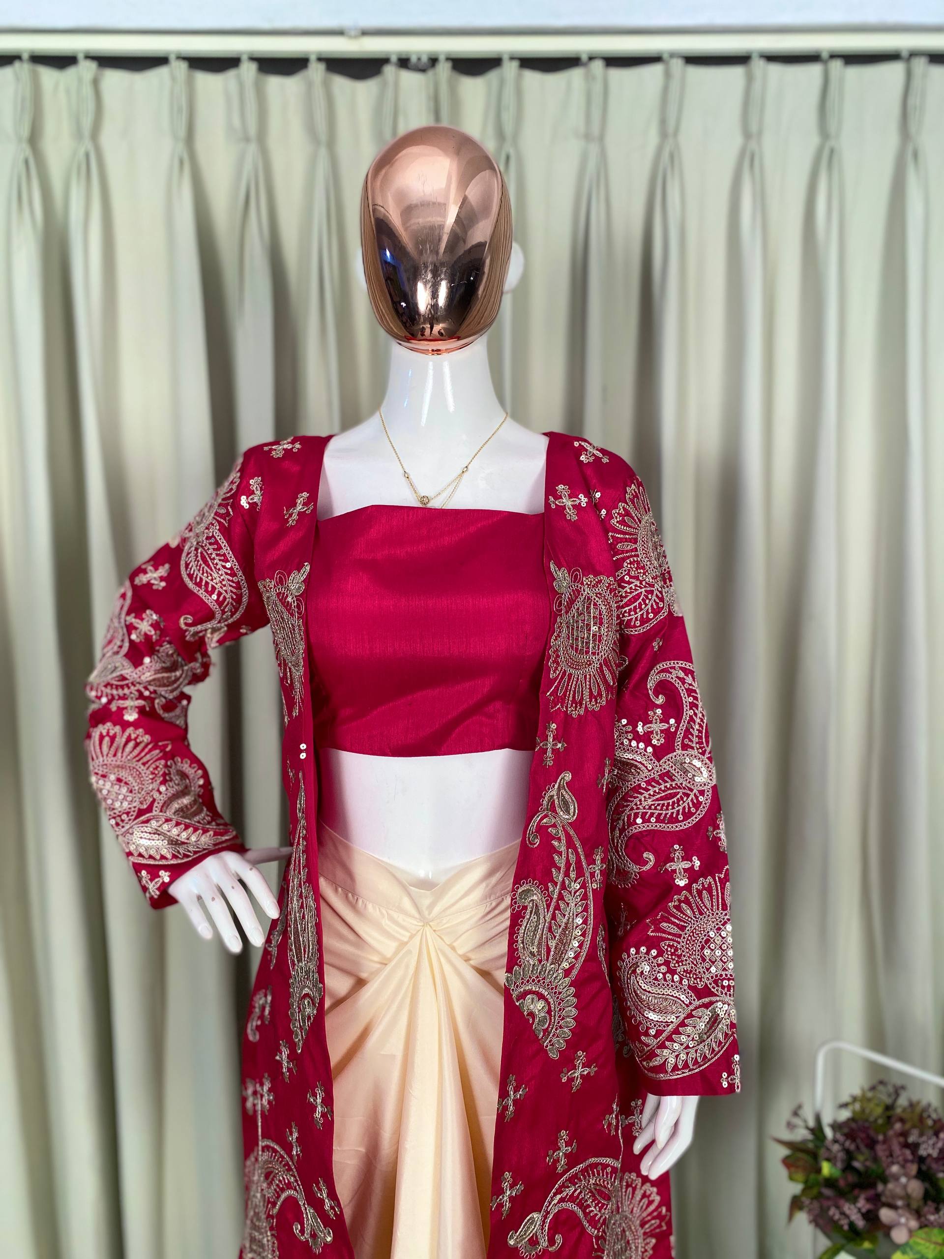 Pink French Crape Embroidery Work Dhoti Suit