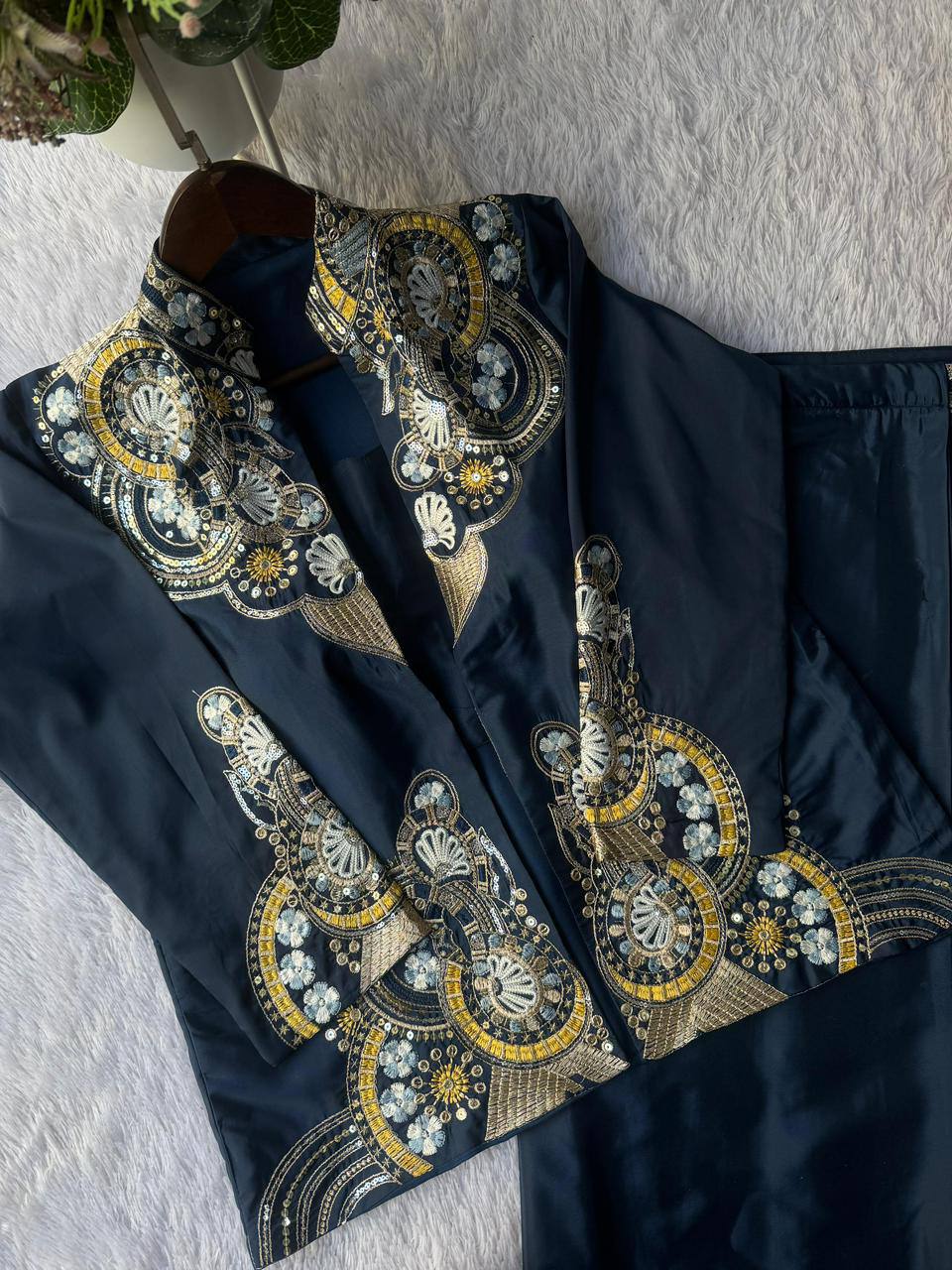 Blue Pre Draped Ready to Wear Saree With Heavy Embroidery Jacket One Minute Saree