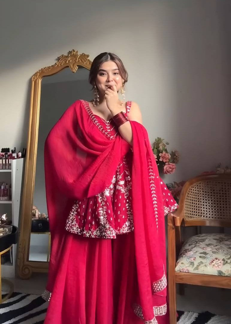 Premium Sharara  Pink Slit Suit Set