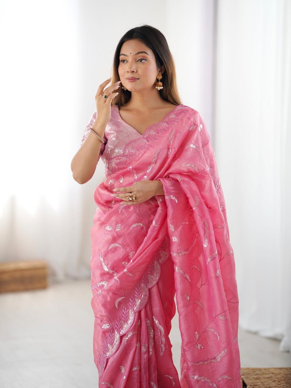 Elegant Embroidered Saree with Designer Blouse – Soft Festive & Party Wear