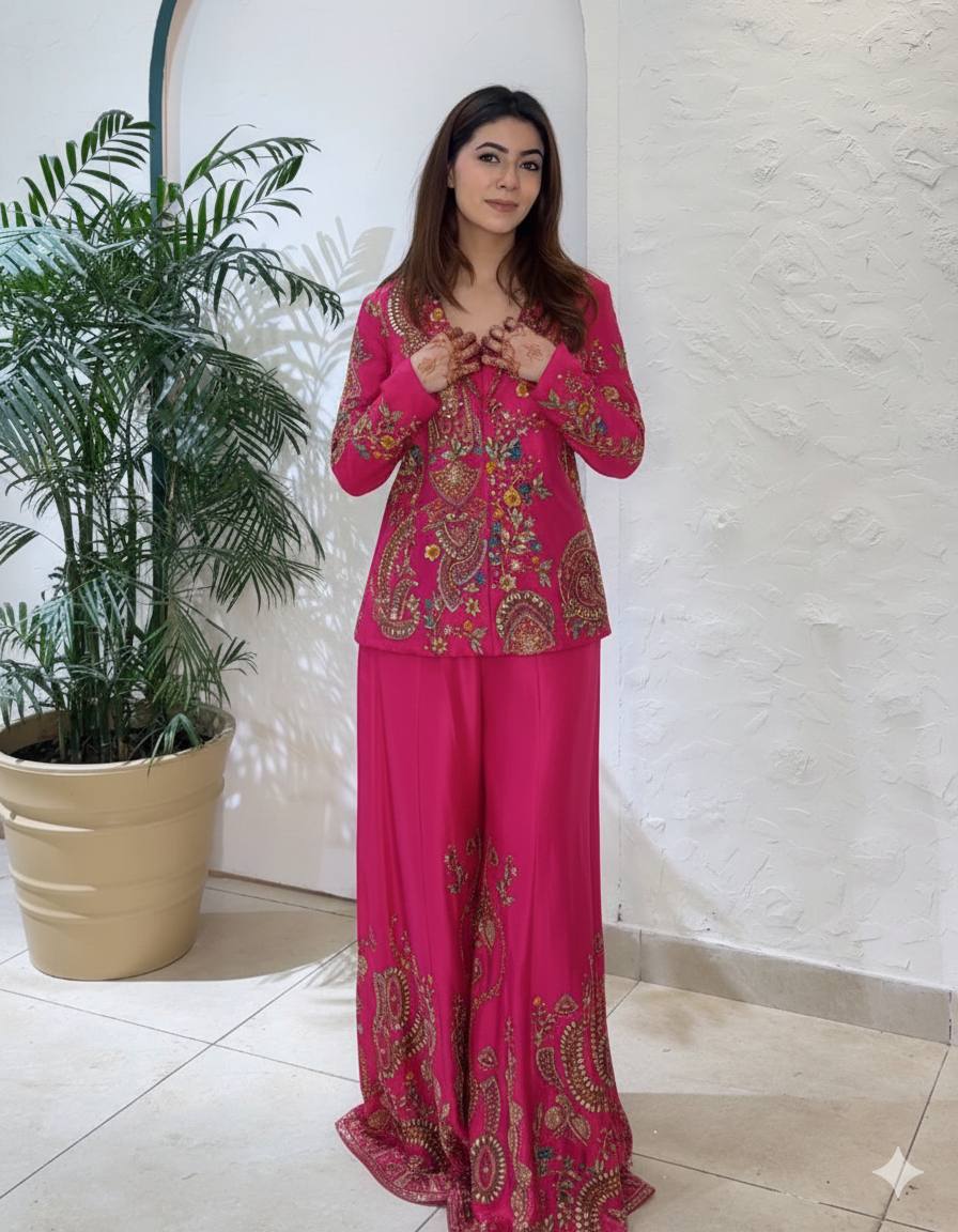 Embroidered Kurta & Palazzo Set – Festive Glam