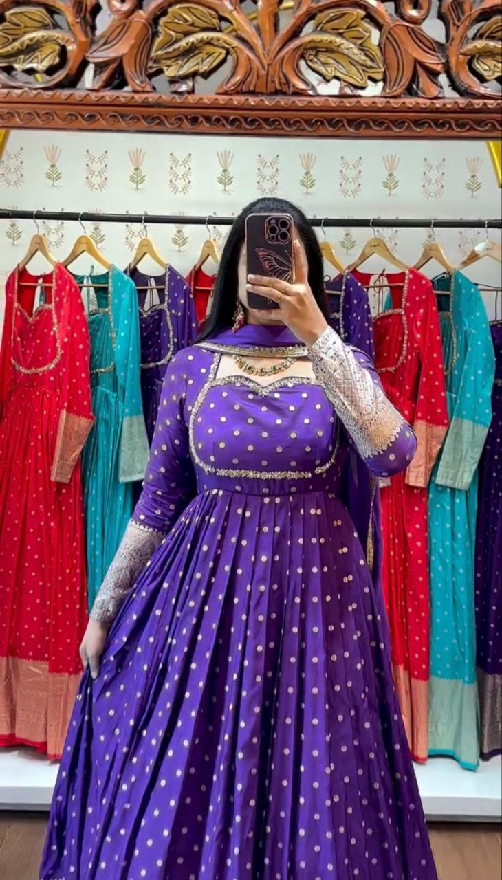 Polka Dot Anarkali with Silver Detailing