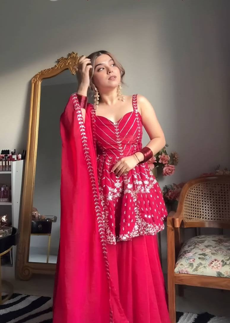 Premium Sharara  Pink Slit Suit Set
