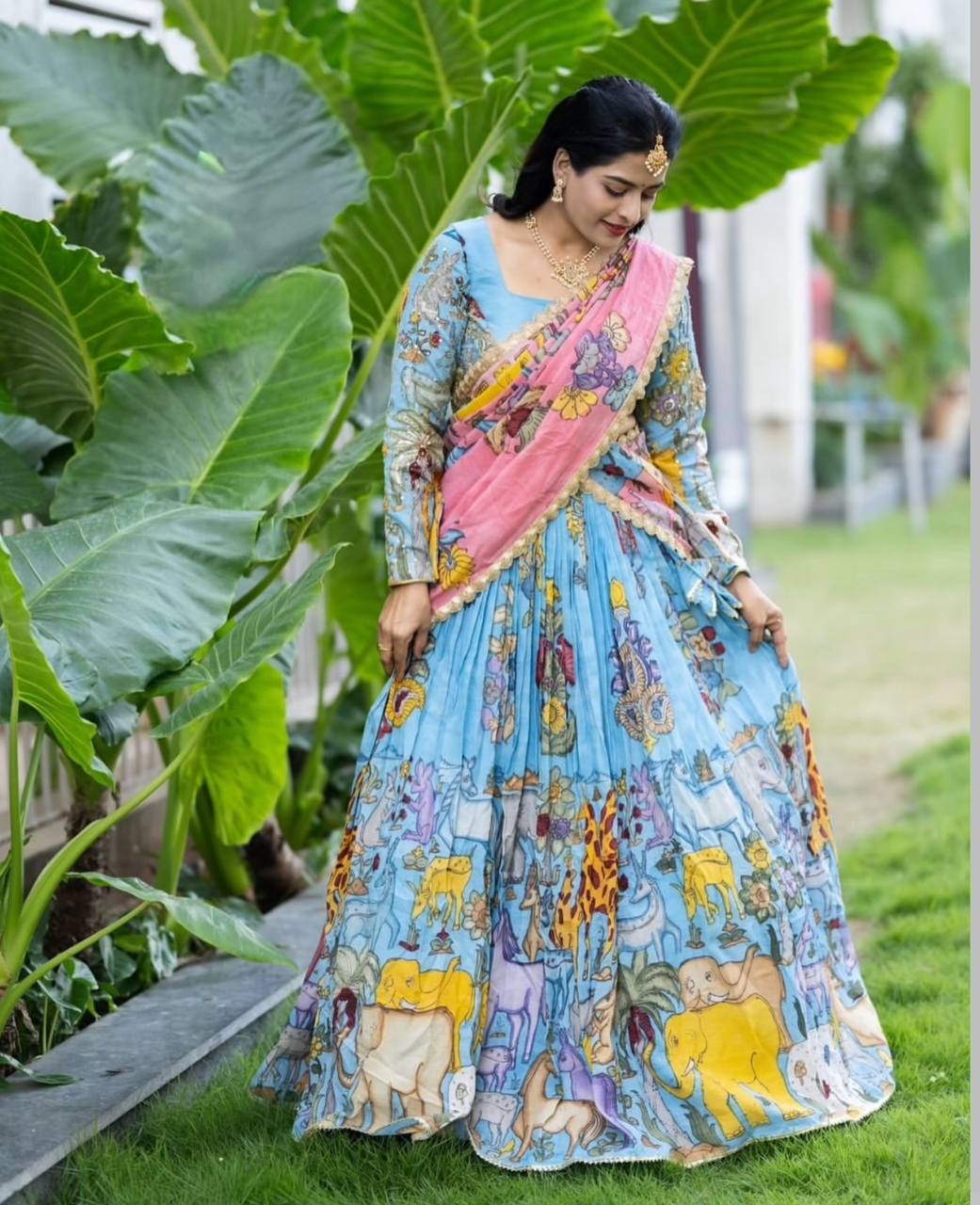 Embroidered Pure Tissue Silk Lehenga Choli & Dupatta Set