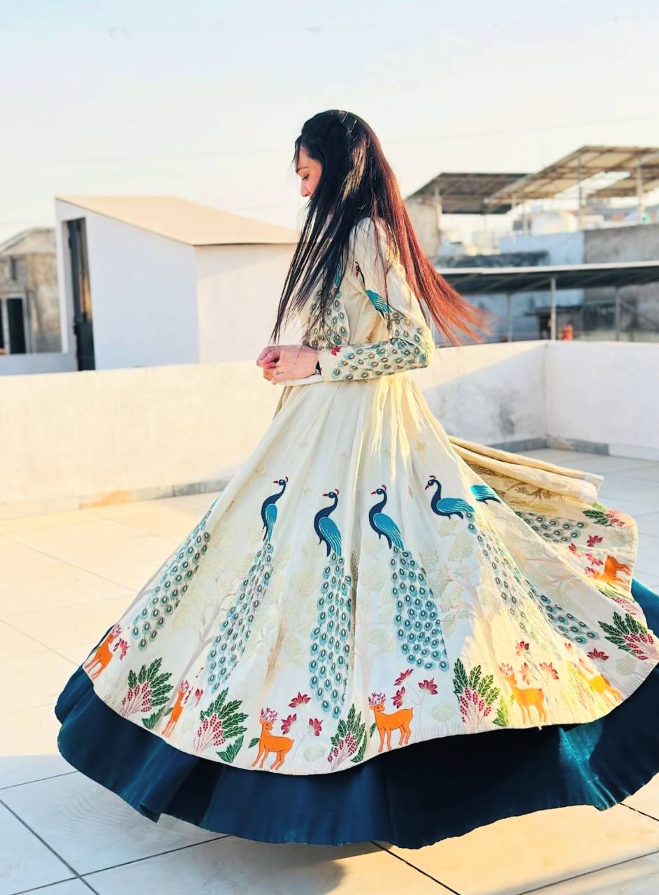 ✨ Elegant Peacock Print Lehenga Set ✨