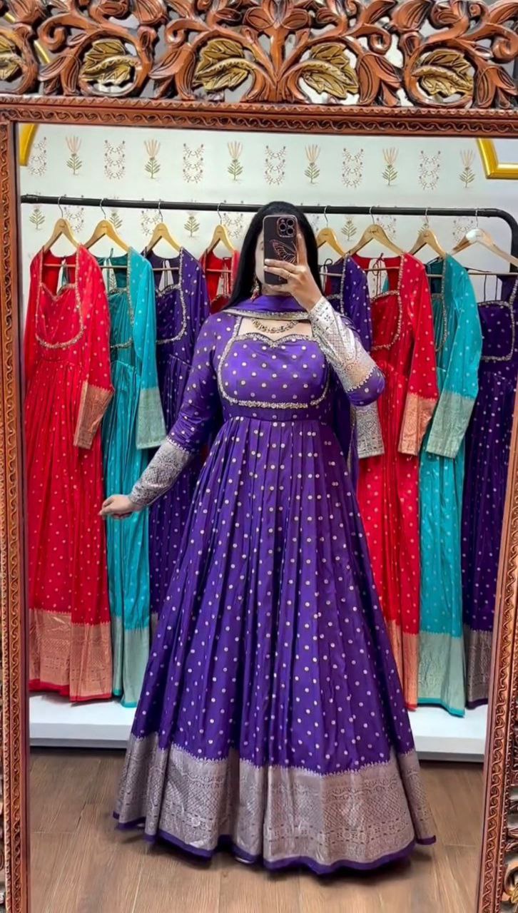 JACQUARD WEAVING FUNCTION WEAR GOWN WITH DUPATTA