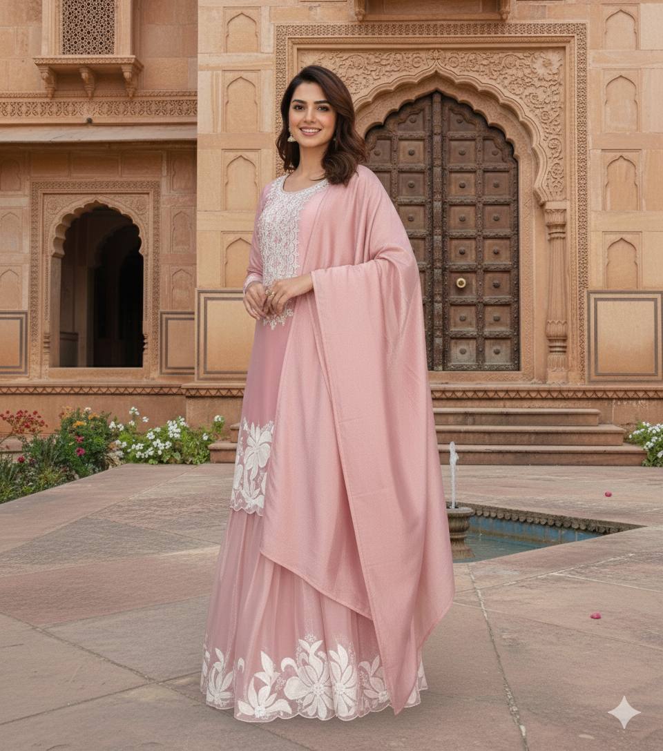 Elegance Embroidered Kurta Set with Dupatta
