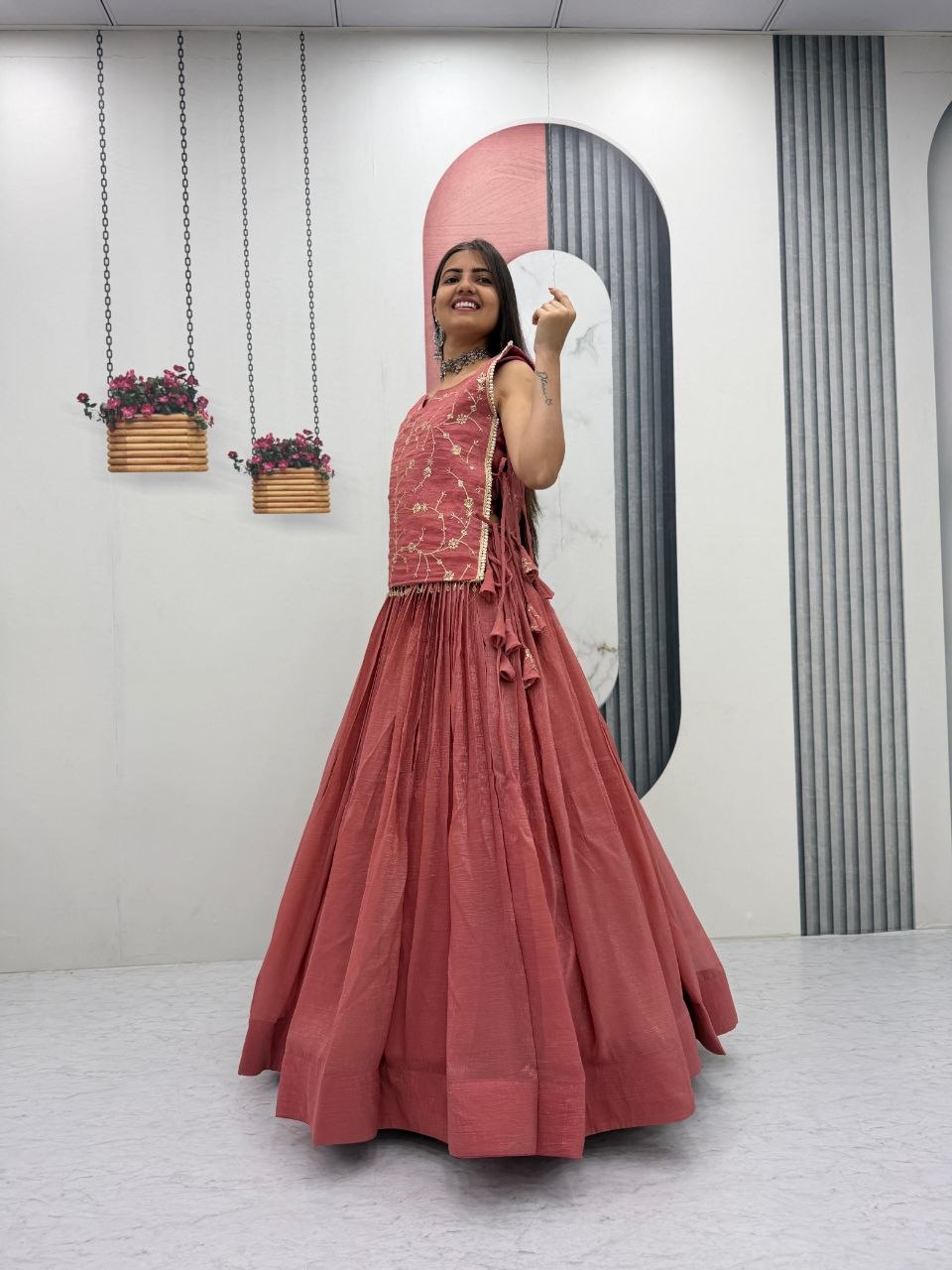 Embroidered Anarkali Dress with Flared Skirt