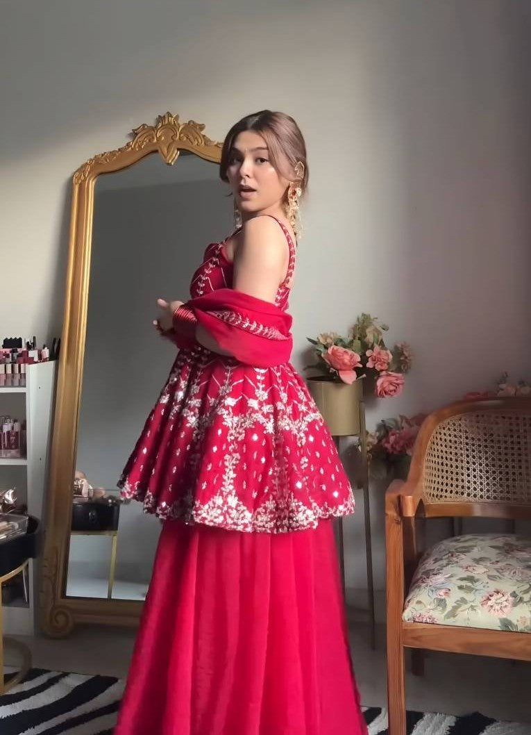 Premium Sharara  Pink Slit Suit Set